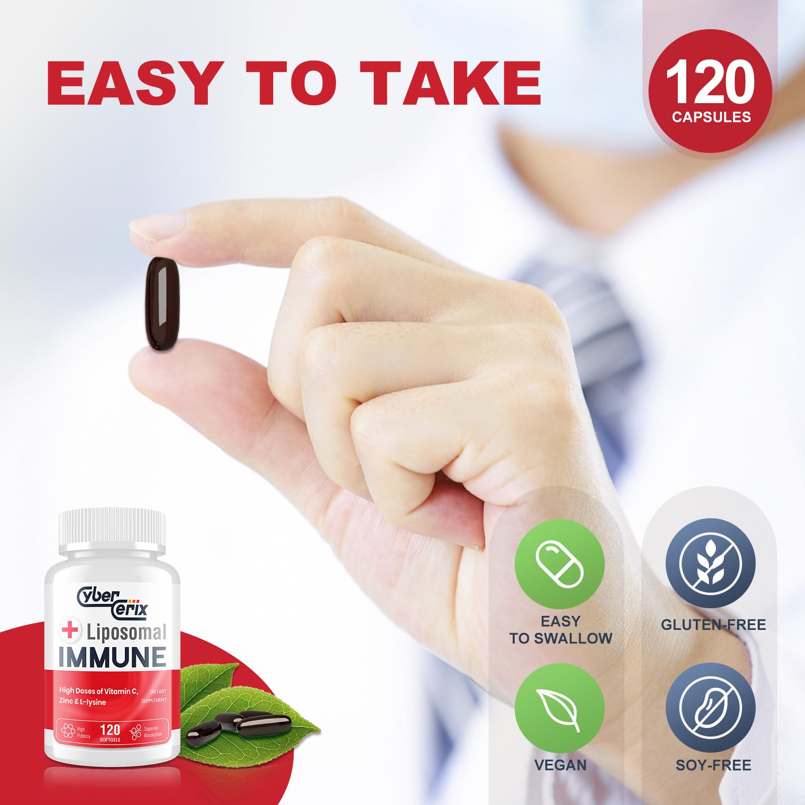 CyberCerix Advanced Liposomal Immune Supplement, Complex with L-Lysine 1,500mg, Vitamins, Minerals & Herbal Extracts, Comprehensive Daily Wellness Blend for Men & Women - 120 Capsules CyberCerix buy supplements canada