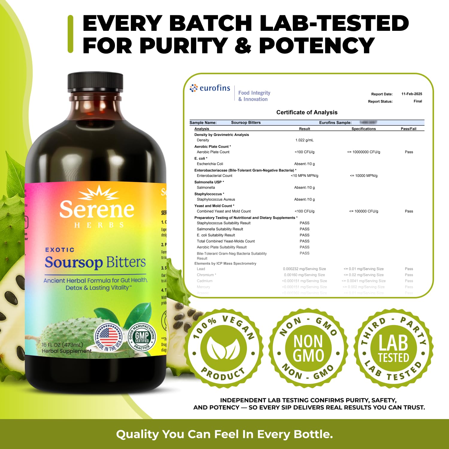 Serene Herbs - Soursop Bitters Liquid - Organic Herbal Guanabana Detox with Black Seed, Moringa & Ginger