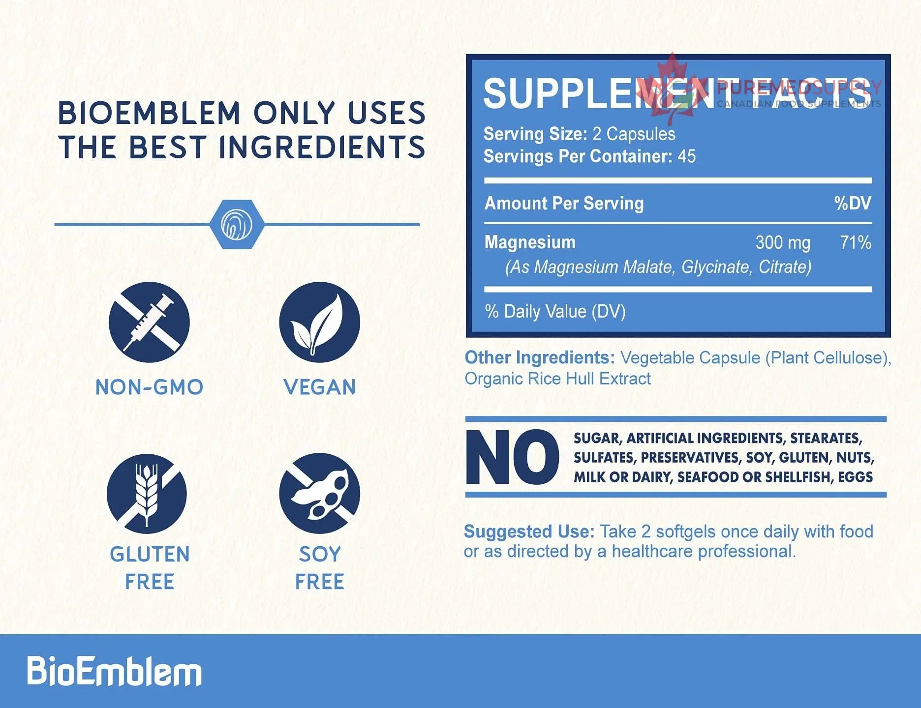 BioEmblem Triple Magnesium Complex | 300mg Magnesium Glycinate, Malate & Citrate | High Absorption Chelated Formula | Vegan, Non-GMO, Gluten-Free | 90 Capsules BioEmblem buy supplements canada