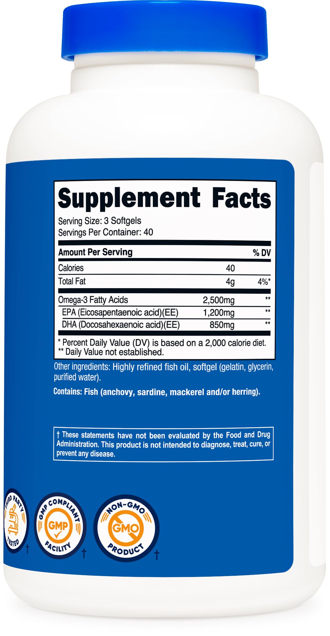 Nutricost Omega 3 Fish Oil - 2500MG, 120 Softgels (40 Serv) - Fish Oil, Wild Caught! 1200mg EPA 850mg DHA Nutricost buy supplements canada