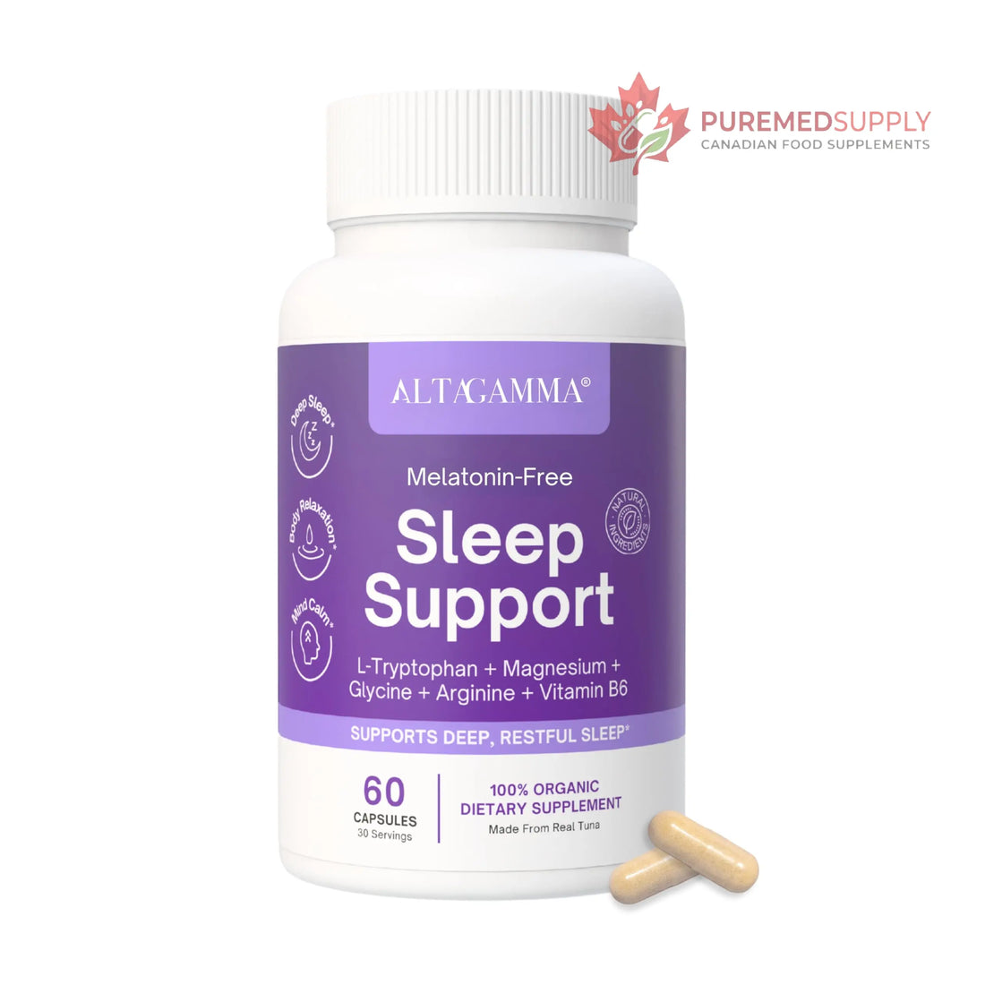 ALTAGAMMA Sleep Support Supplement - Better Sleep Support, Deep Rest & Super Calm - Natural Deep Sleep Supplements for Adults with Vitamins, L Tyrosine, L Tryptophan, Magnesium & Zinc, 60 Capsules ALTAGAMMA buy supplements canada