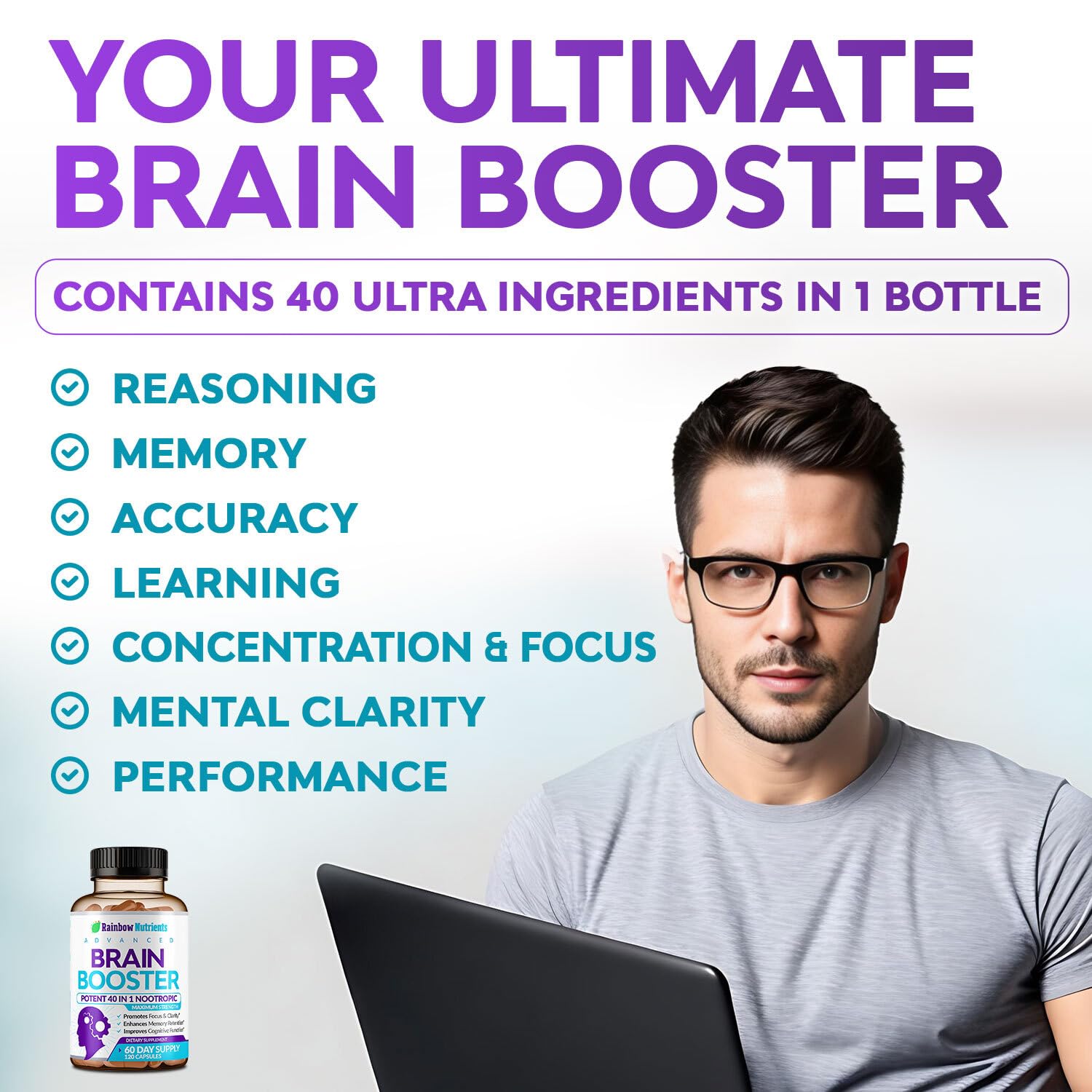 40-in-1 Brain Booster Supplements for Memory, Focus, Clarity, Energy, Performance Rainbow Nutrients, LLC buy supplements canada