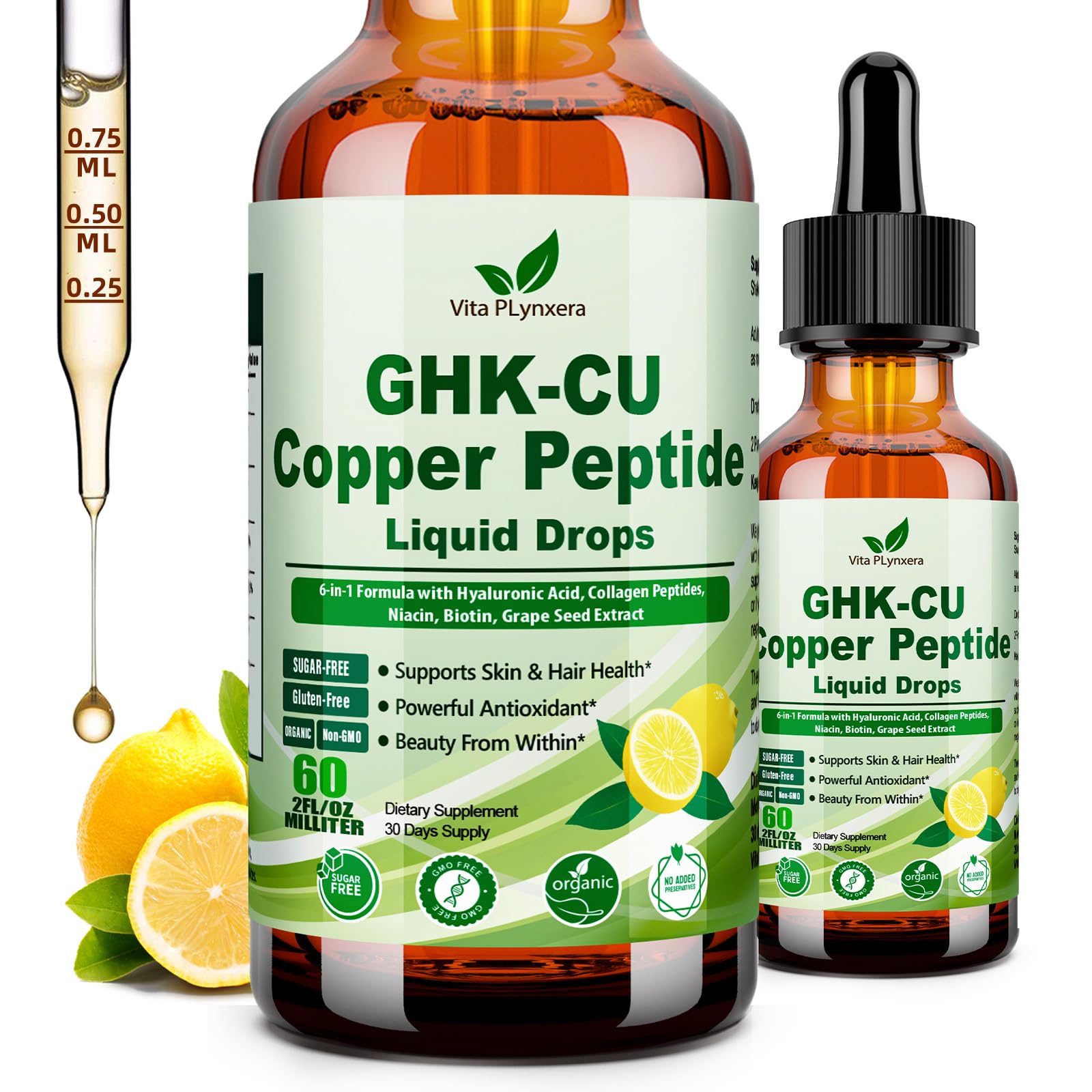 Vita PLynxera GHK-CU Peptide Supplement Liquid Drops, Premium 6-in-1 GHK CU Copper Peptides w. Marine Collagen Hyaluronic Acid Biotin for Anti-Aging, Skin Hair Growth Support, Oral Drops丨Women Men Vita PLynxera buy supplements canada