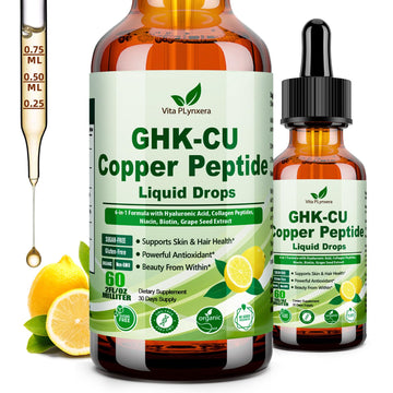 Vita PLynxera GHK-CU Peptide Supplement Liquid Drops, Premium 6-in-1 GHK CU Copper Peptides w. Marine Collagen Hyaluronic Acid Biotin for Anti-Aging, Skin Hair Growth Support, Oral Drops丨Women Men Vita PLynxera buy supplements canada