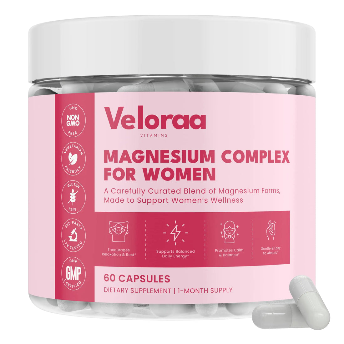 Premium Magnesium Complex for Women 60 Capsules | Complete 3-in-1 with Magnesium Glycinate Citrate & Malate Supports Calm, Digestion, Energy Vegan & Non-GMO Supplement | Veloraa Veloraa buy supplements canada