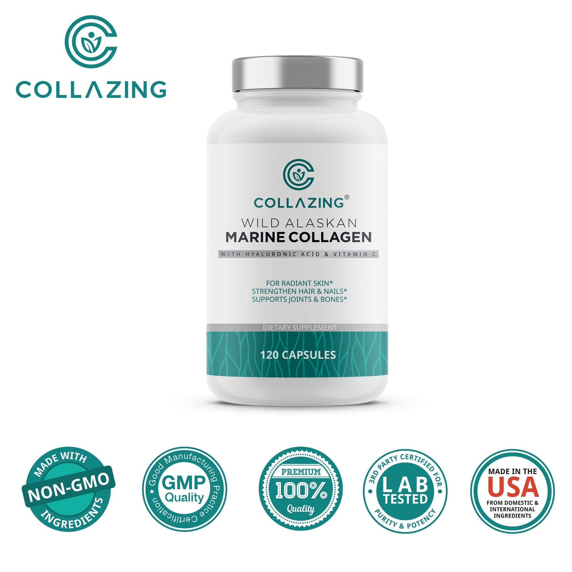 C COLLAZING - Alaskan Wild-Caught Marine Collagen Peptides with Hyaluronic Acid & Vitamin C - Supports Skin, Hair, Nails, Joints & Bones - Type 1 & 3 Collagen C COLLAZING buy supplements canada