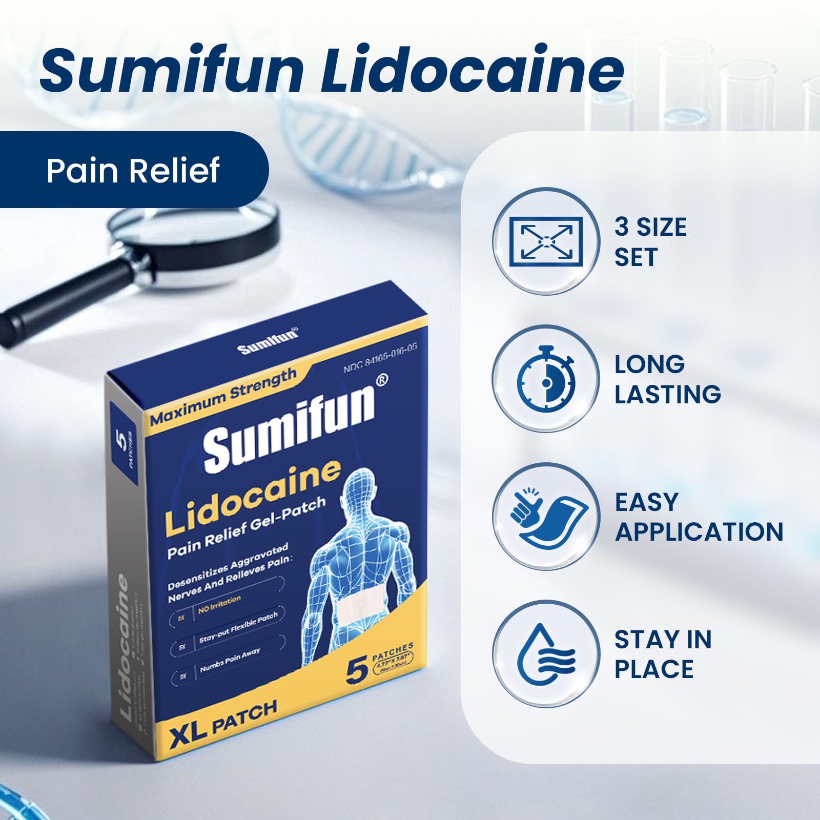 Sumifun XL Lidocaine Patches for Pain Relief, 4% Lidocaine Maximum Strength OTC, Extra Large 4.72"x7.87" for Full Back Pain Patches & Large Areas, 5 Count Sumifun buy supplements canada