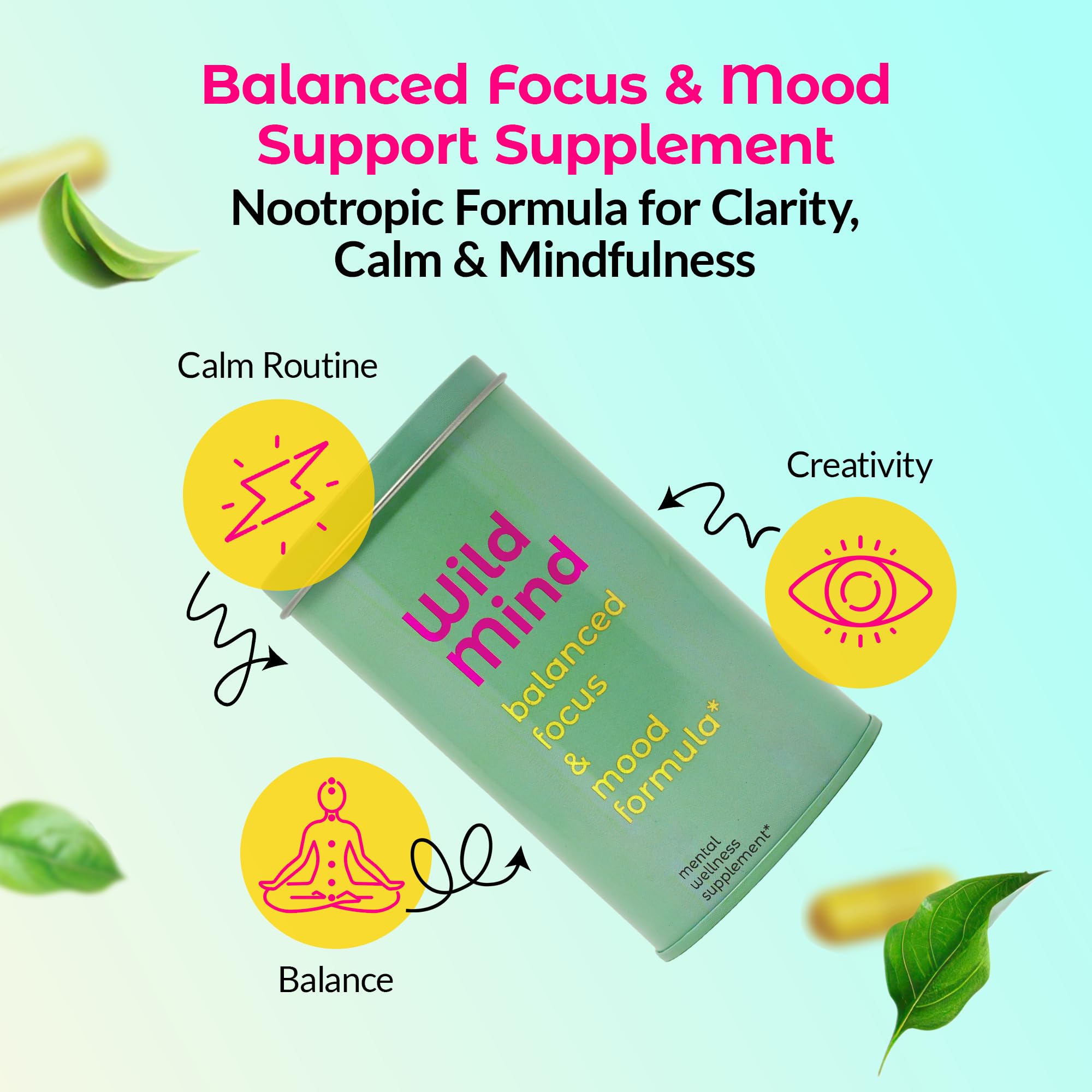 Wild Mind Mental Clarity Balanced Focus & Mood Support Supplement for Mental Wellness– 4-Ingredient Nootropic Brain Support for Calm & Energy – Vegan, 90 Capsules, 30-Day Supply Wild Mind buy supplements canada