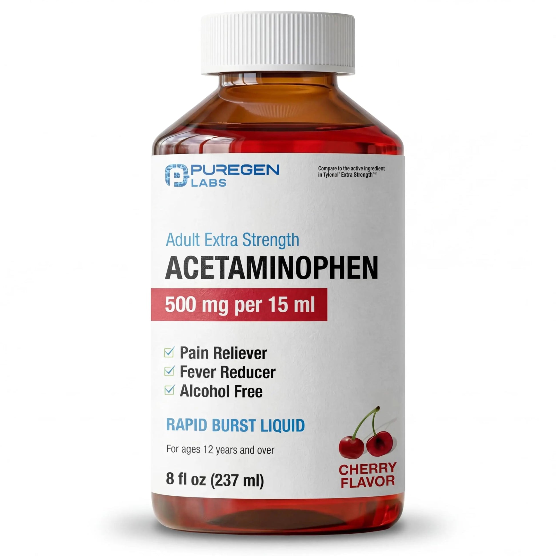 Puregen Labs Adult Extra Strength Acetaminophen Liquid 500mg/15ml - 8 fl oz Rapid Burst Pain Reliever/Fever Reducer, Cherry Flavor | Muscle & Joint Pain Relief | Arthritis Pain Relief P Puregen Labs buy supplements canada