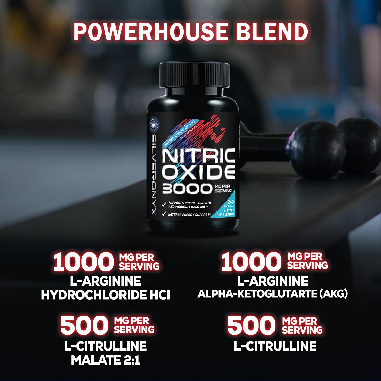Extra Strength Nitric Oxide Booster - 3X Strength L-Arginine AKG & Citrulline Malate - Men & Women Premium Pre Workout Nitric Booster - Natural Energy & Muscle Support SILVERONYX buy supplements canada