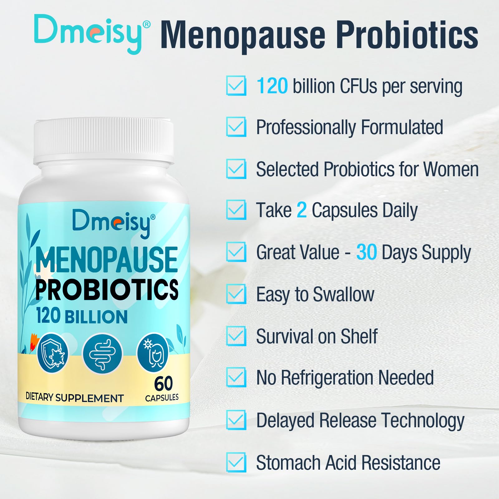 Menopause Supplements for Women, 120 Billion CFU Probiotic, 13-in-1 Herbs Probiotics Complex, for Menopause Relief, Hormone Balance, Hot Flashes, Night Sweats, Mood Swings, Gut & Immunity - 60 Capsule Dmeisy buy supplements canada