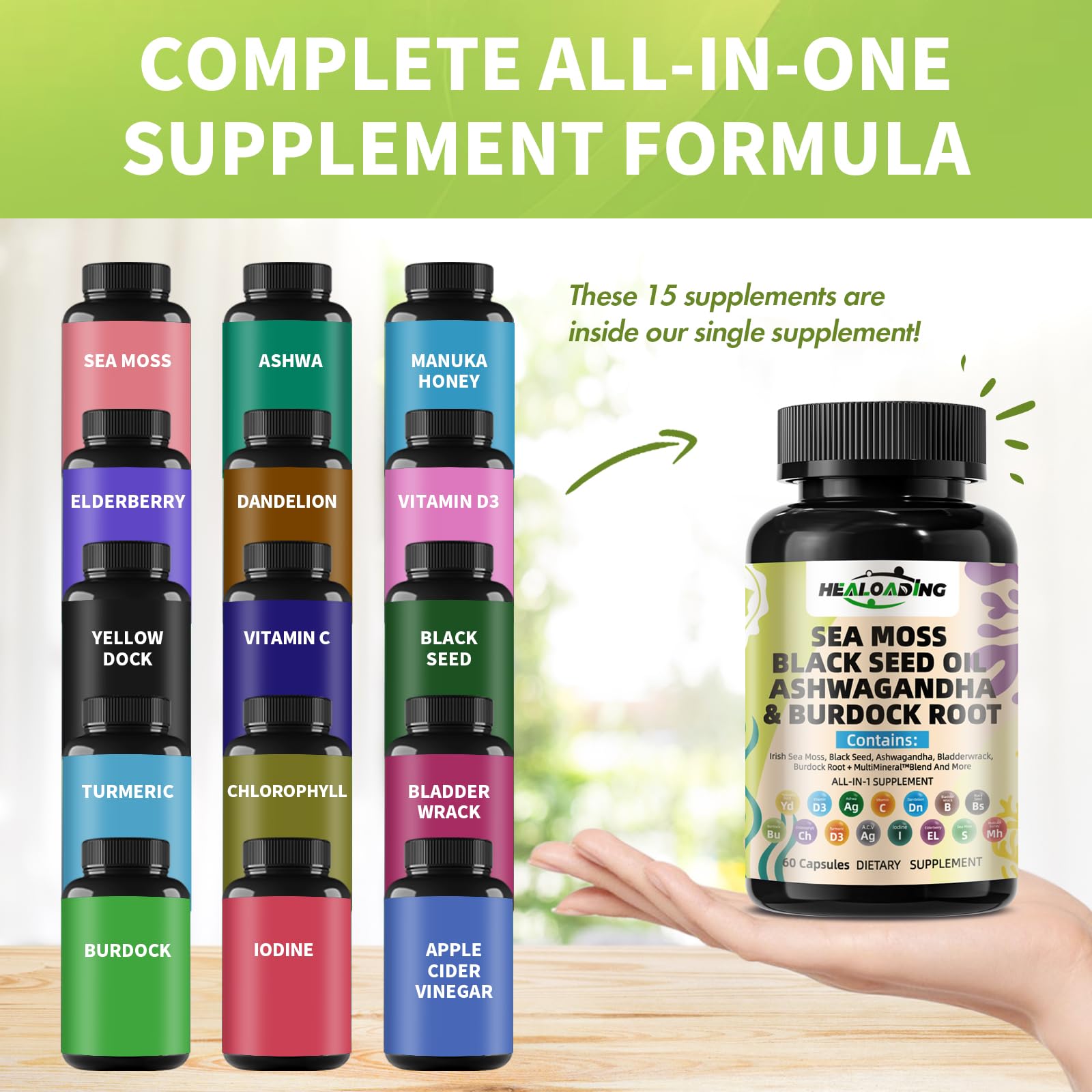 HEALOADING Sea Moss Capsules：Wildcrafted Organic Irish Seamoss & Bladderwack - Rich in Minerals, Supports Thyroid Health, Digestion, Skin & Immune System - Vegan, Non-GMO HEALOADING buy supplements canada