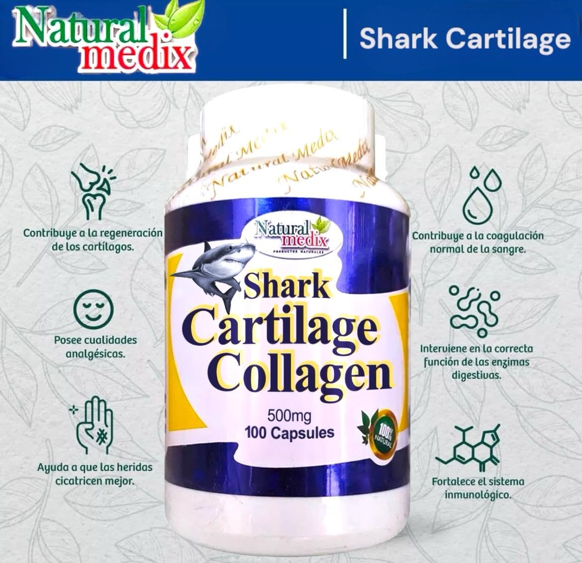 Natural medix Cartilage – Joint Support Supplement with Glucosamine, Collagen & Magnesium – 100 Caps - Cartílago de Tiburon Natural medix buy supplements canada