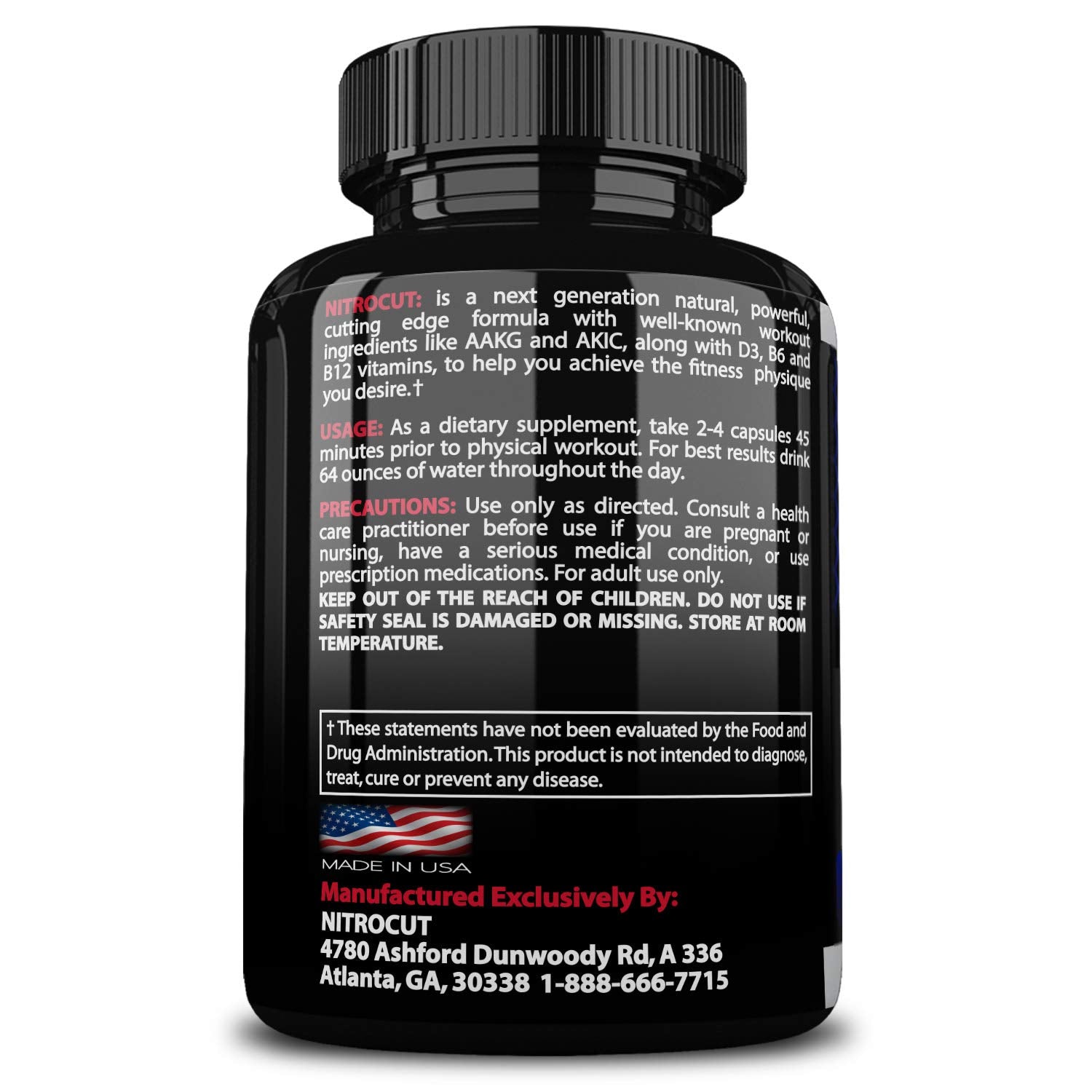 NITROCUT Pre Workout Supplement -120 Capsules - Nitric Oxide Supplements - l arginine NITROCUT buy supplements canada