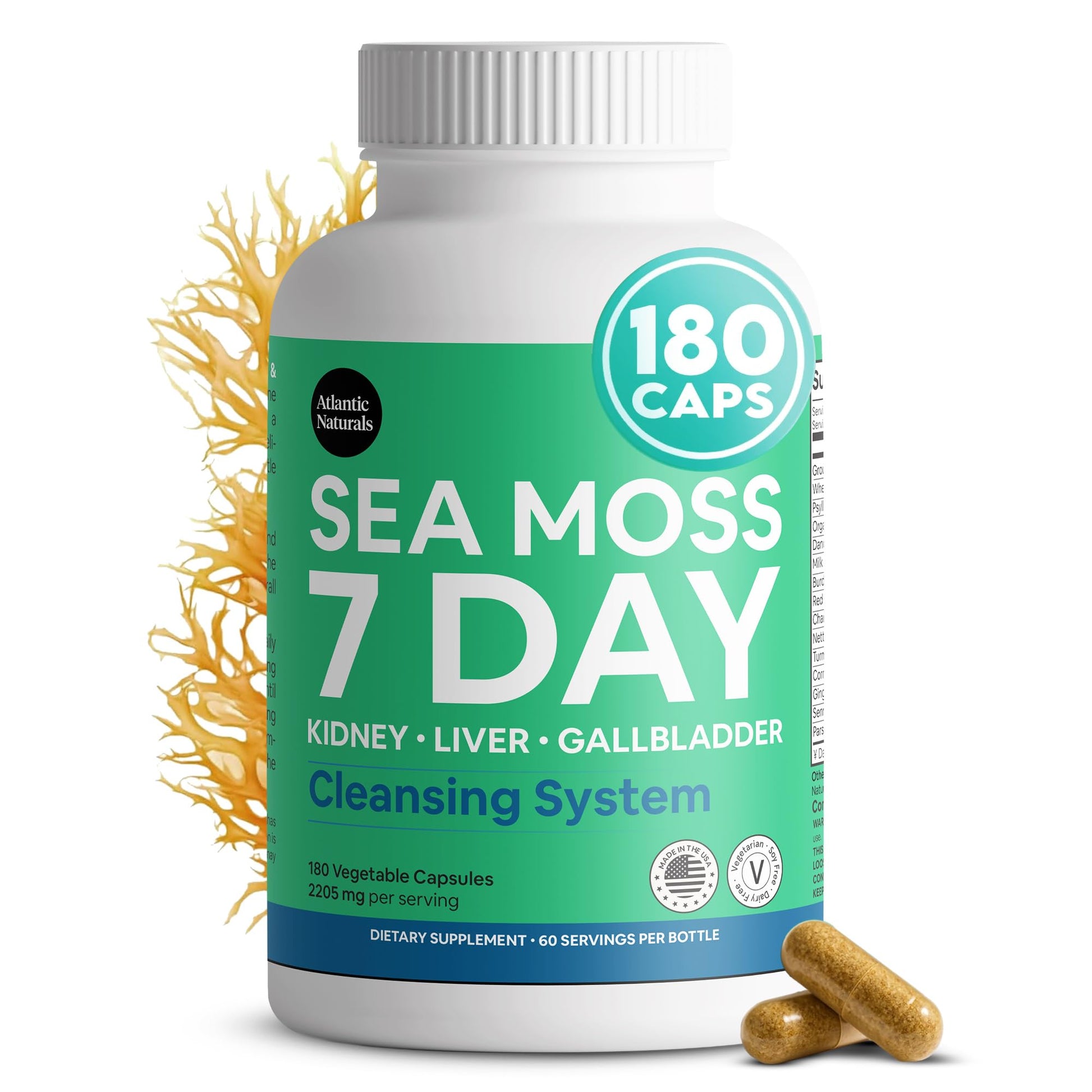 Atlantic Naturals Sea Moss Capsules – 7 Day Herbal Blend for Liver & Gallbladder Wellness – with Dandelion Root, Milk Thistle, Burdock Root, Red Clover & Chanca Piedra – 180 Count Sea Moss Capsules Atlantic Naturals buy supplements canada