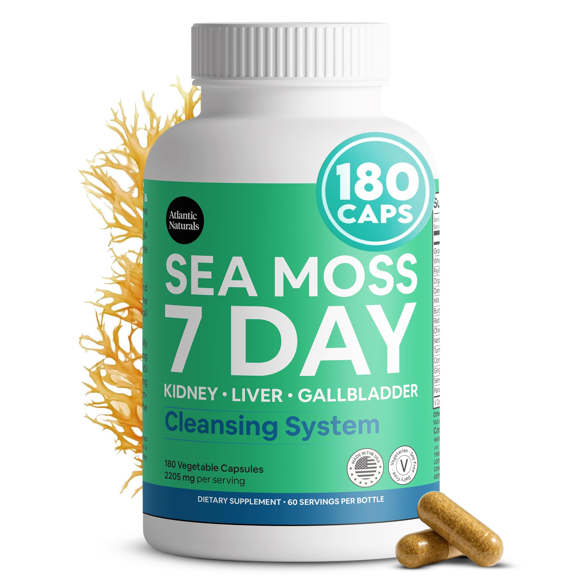Atlantic Naturals Sea Moss Capsules – 7 Day Herbal Blend for Liver & Gallbladder Wellness – with Dandelion Root, Milk Thistle, Burdock Root, Red Clover & Chanca Piedra – 180 Count Sea Moss Capsules Atlantic Naturals buy supplements canada