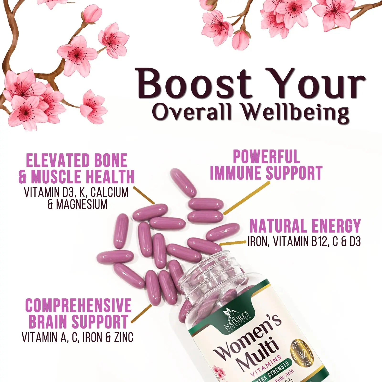 Multivitamin for Women - Complete Daily Womens Multivitamins with Calcium, Folic Acid, Vitamin A, C, D, E, & B Vitamins Nature's Nutrition buy supplements canada