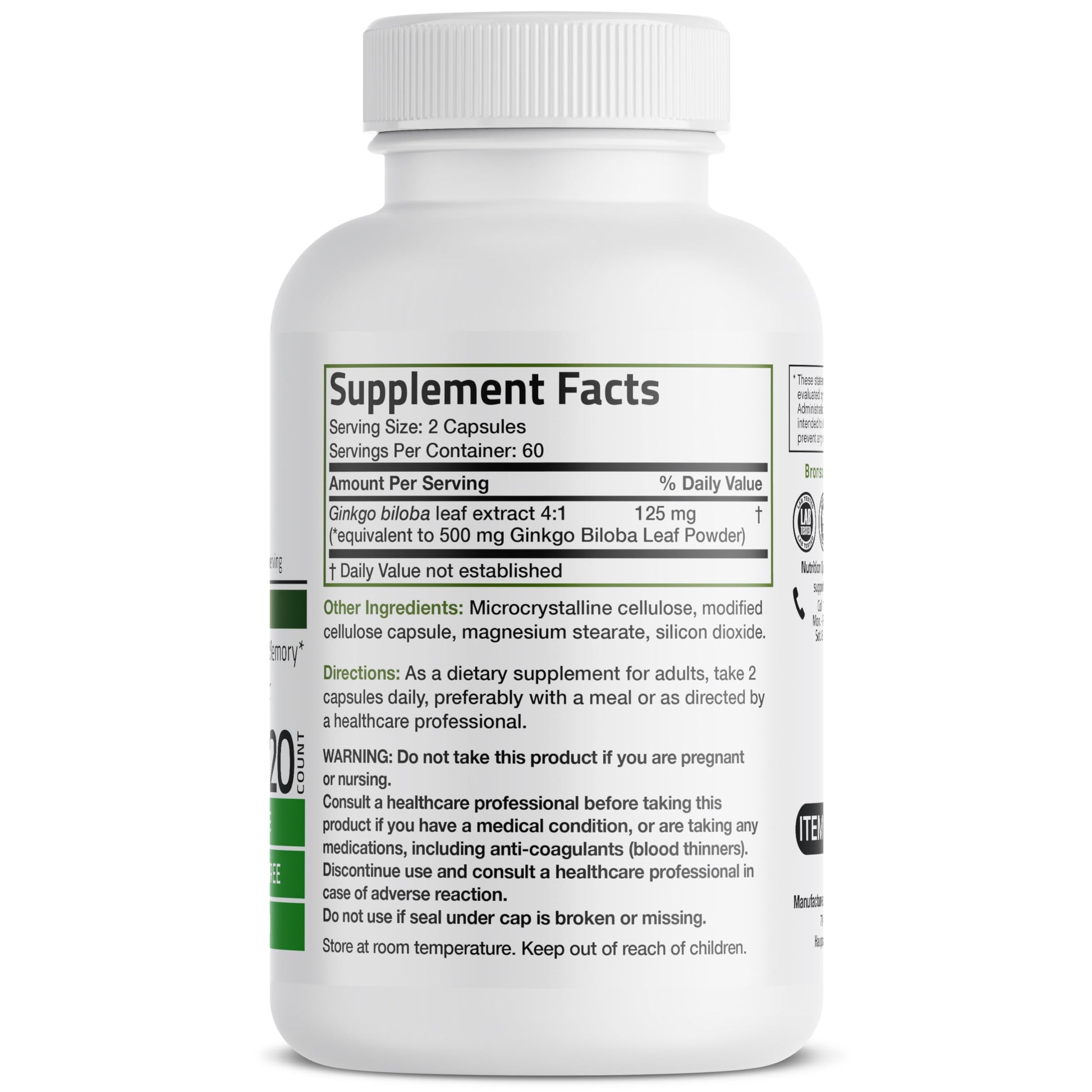 Bronson Ginkgo Biloba Extra Strength 125mg (4:1 Extract) Equivalent to 500mg Bronson buy supplements canada