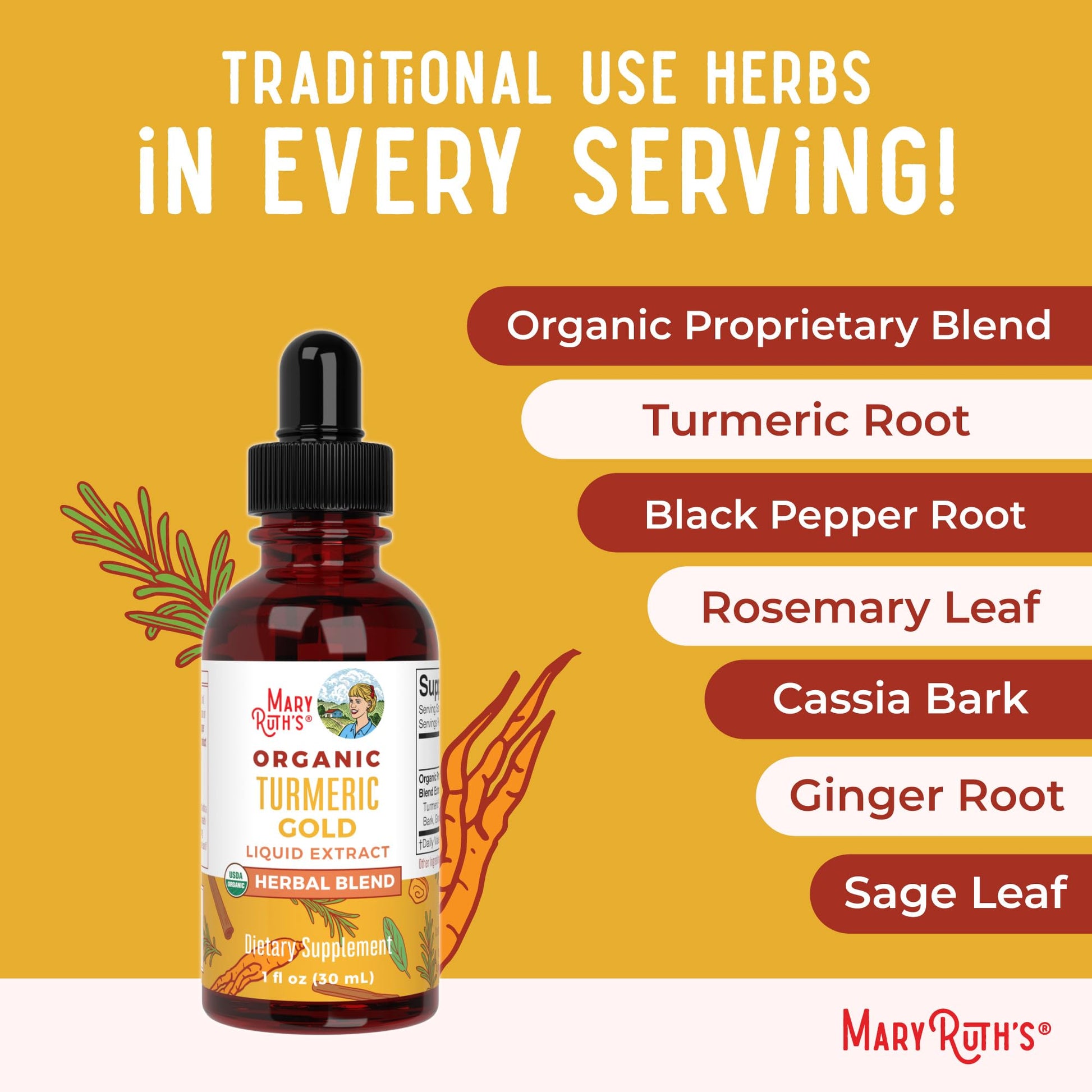 MaryRuth Organics USDA Turmeric Gold Liquid Drops | Herbal Blend | Turmeric Curcumin | Black Pepper | Cassia Cinnamon Bark | Ginger Root | Immune Support | Non-GMO Project Verified | Vegan | 1oz MARYRUTH'S buy supplements canada