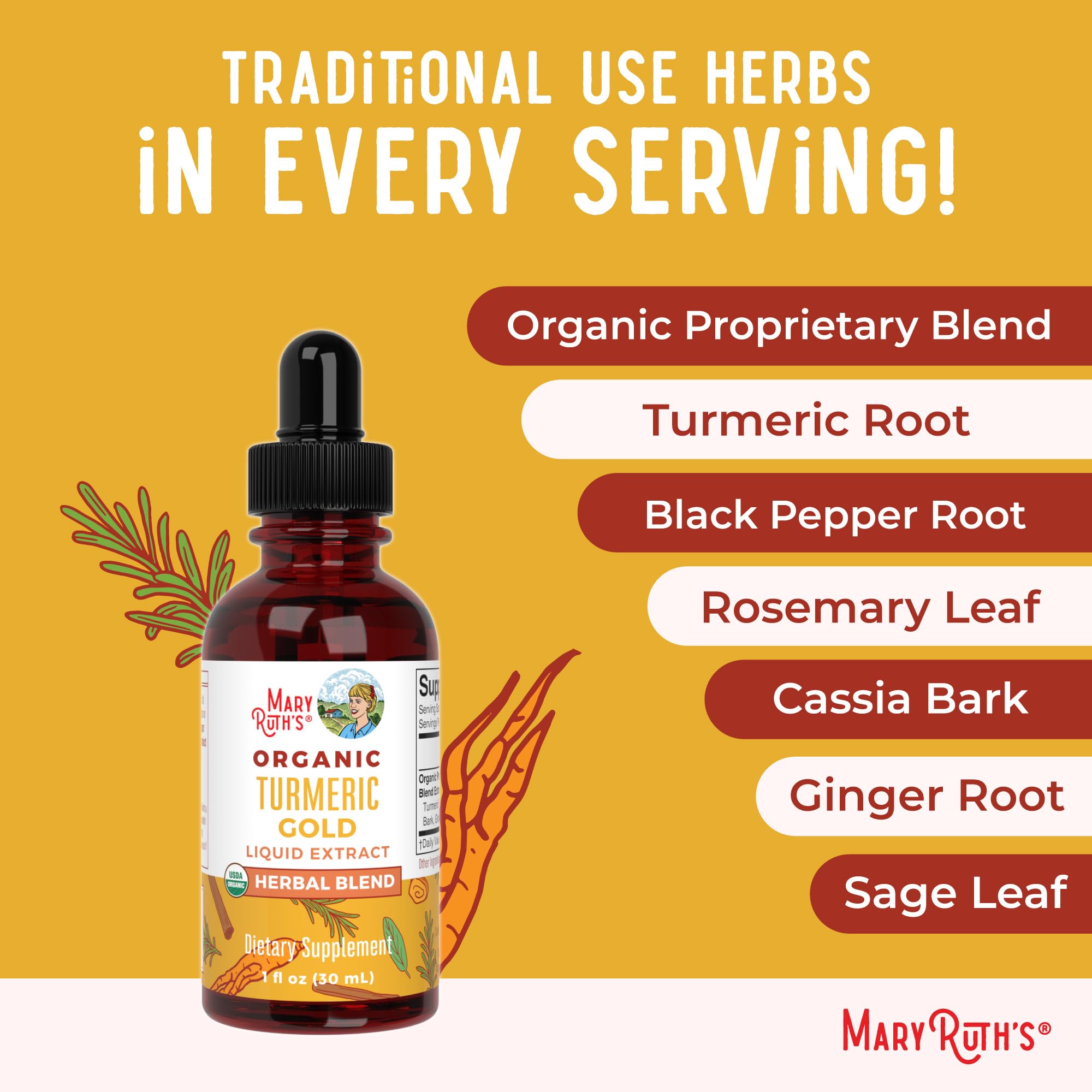 MaryRuth Organics USDA Turmeric Gold Liquid Drops | Herbal Blend | Turmeric Curcumin | Black Pepper | Cassia Cinnamon Bark | Ginger Root | Immune Support | Non-GMO Project Verified | Vegan | 1oz MARYRUTH'S buy supplements canada