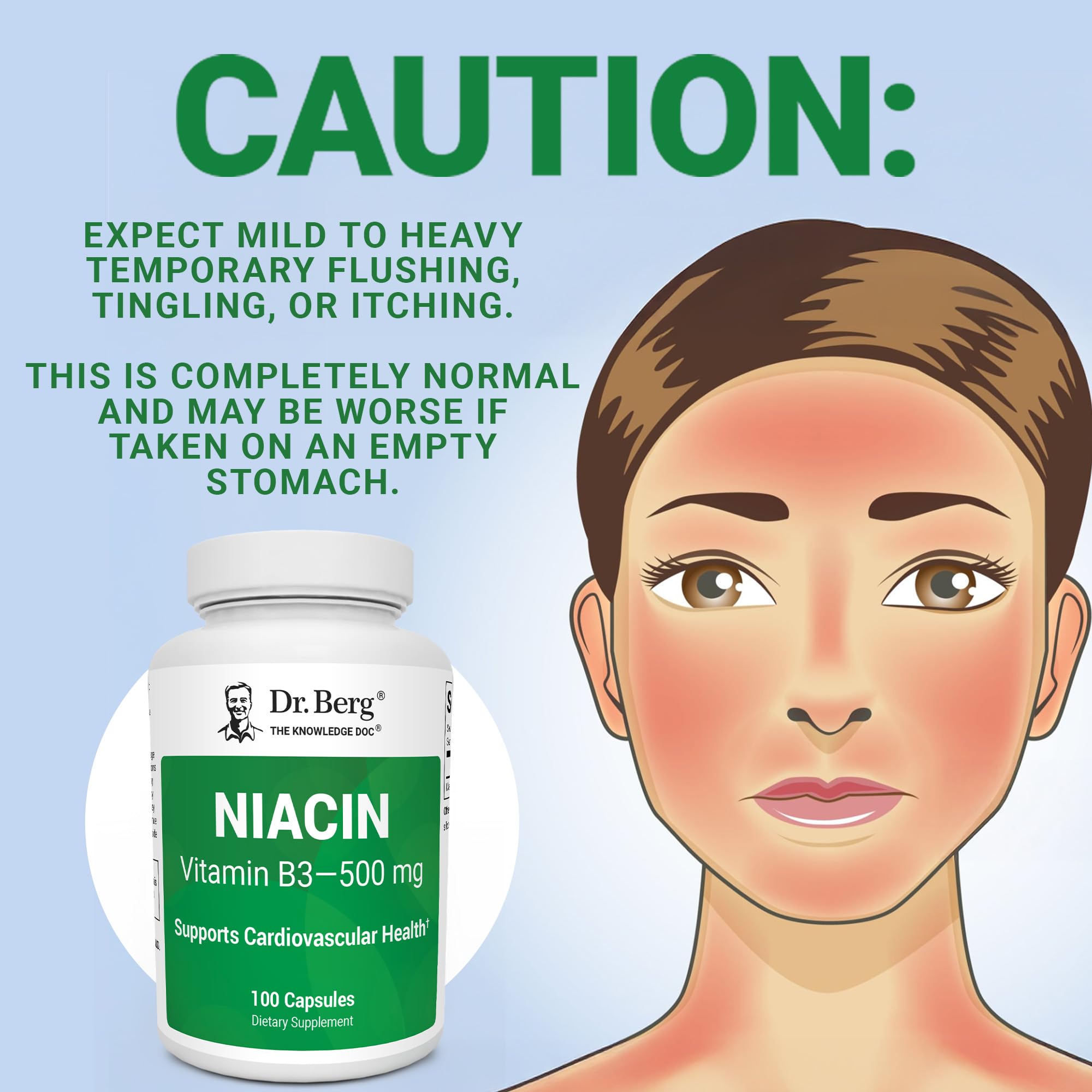Dr. Berg Highly-Potent Niacin 500 mg – Now Only 125 mg per Capsule for Niacin Flush Tolerance Building – Gradually Increase to 500mg a Day – Vitamin B3 for Heart, Brain & Energy Support – 100 Capsules Dr. Berg Nutritionals buy supplements canada