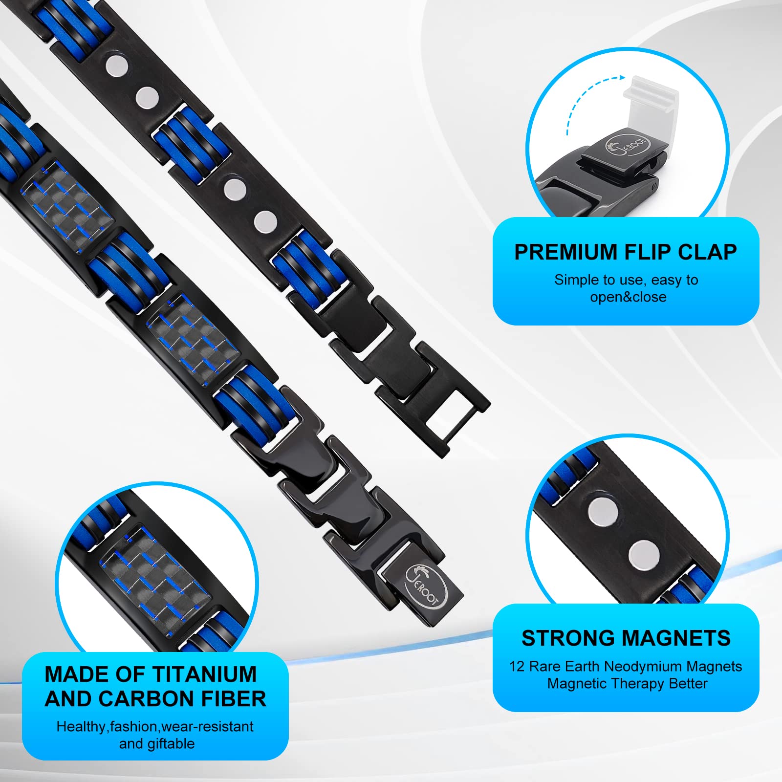 JEROOT Magnetic Bracelets for Men, Blue Carbon Fiber Pure Titanium Magnetic Bracelet JEROOT buy supplements canada