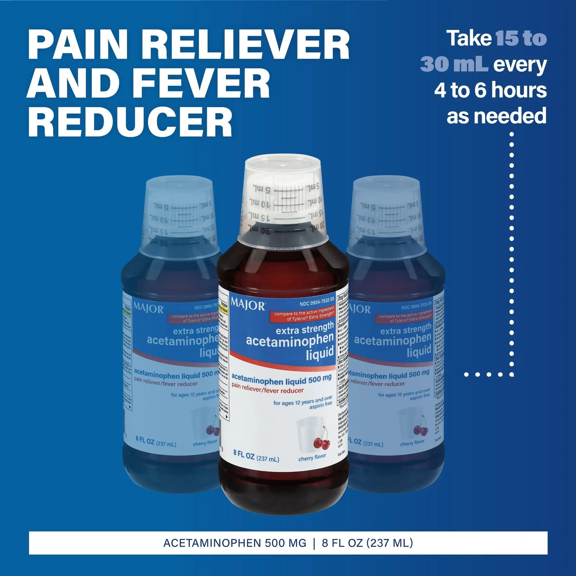 MAJOR Adult Extra Strength Liquid Acetaminophen 500mg - Helps Relieve Pain and Reduce Fevers - Aspirin Free - Cherry Flavor - 8 Fl Oz (2 Pack) MAJOR buy supplements canada