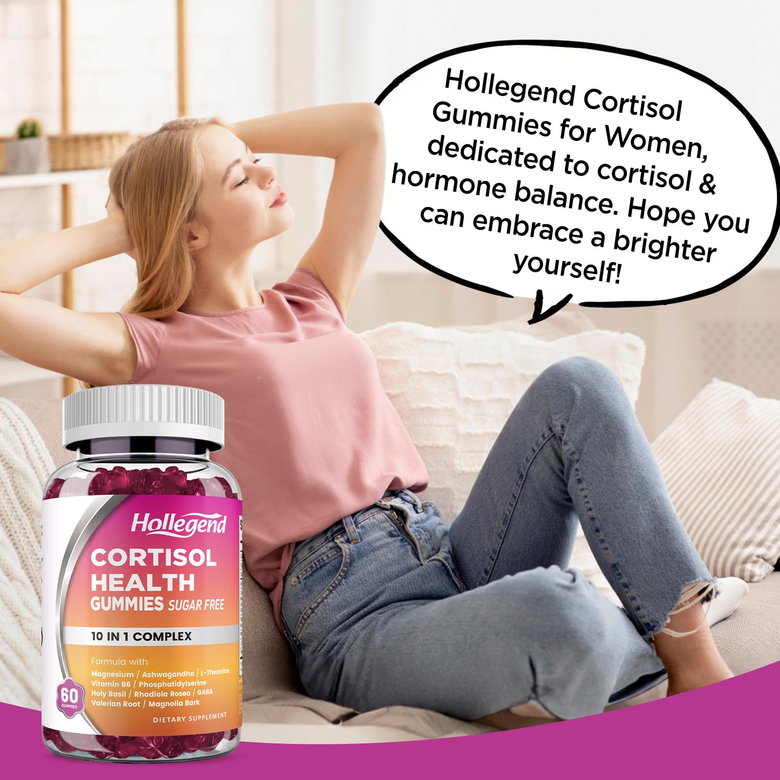 HOLLEGEND Cortisol Supplements for Women Men, Cortisol Gummies with Ashwagandha, Magnesium, L-Theanine, Phosphatidylserine, B6 for Cortisol Detox, Relaxation, Sleep, Focus, Sugar-Free, Vegan, 60 HOLLEGEND buy supplements canada