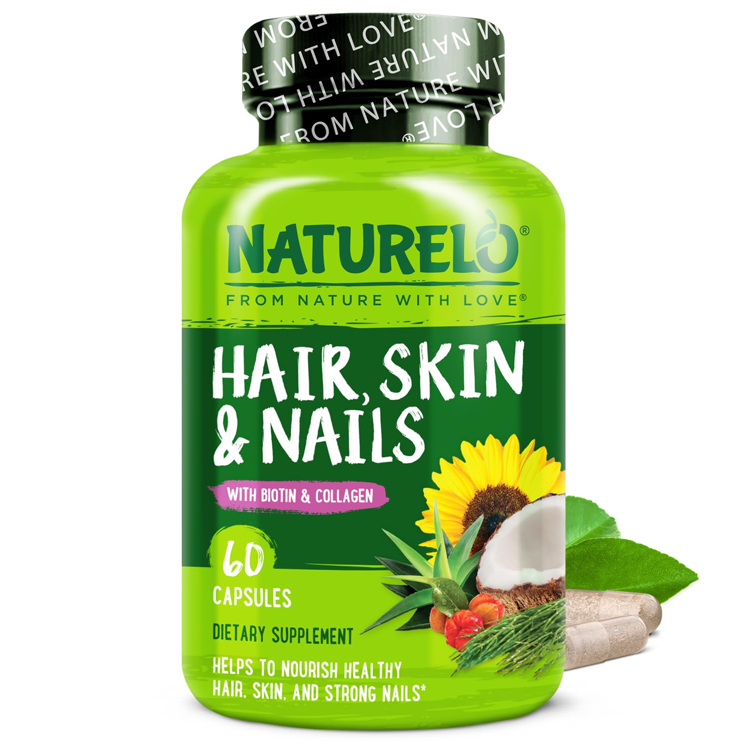 NATURELO Hair, Skin and Nails Vitamins - 5000 mcg Biotin, Collagen, Natural Vitamin E - Supplement for Healthy Skin NATURELO buy supplements canada