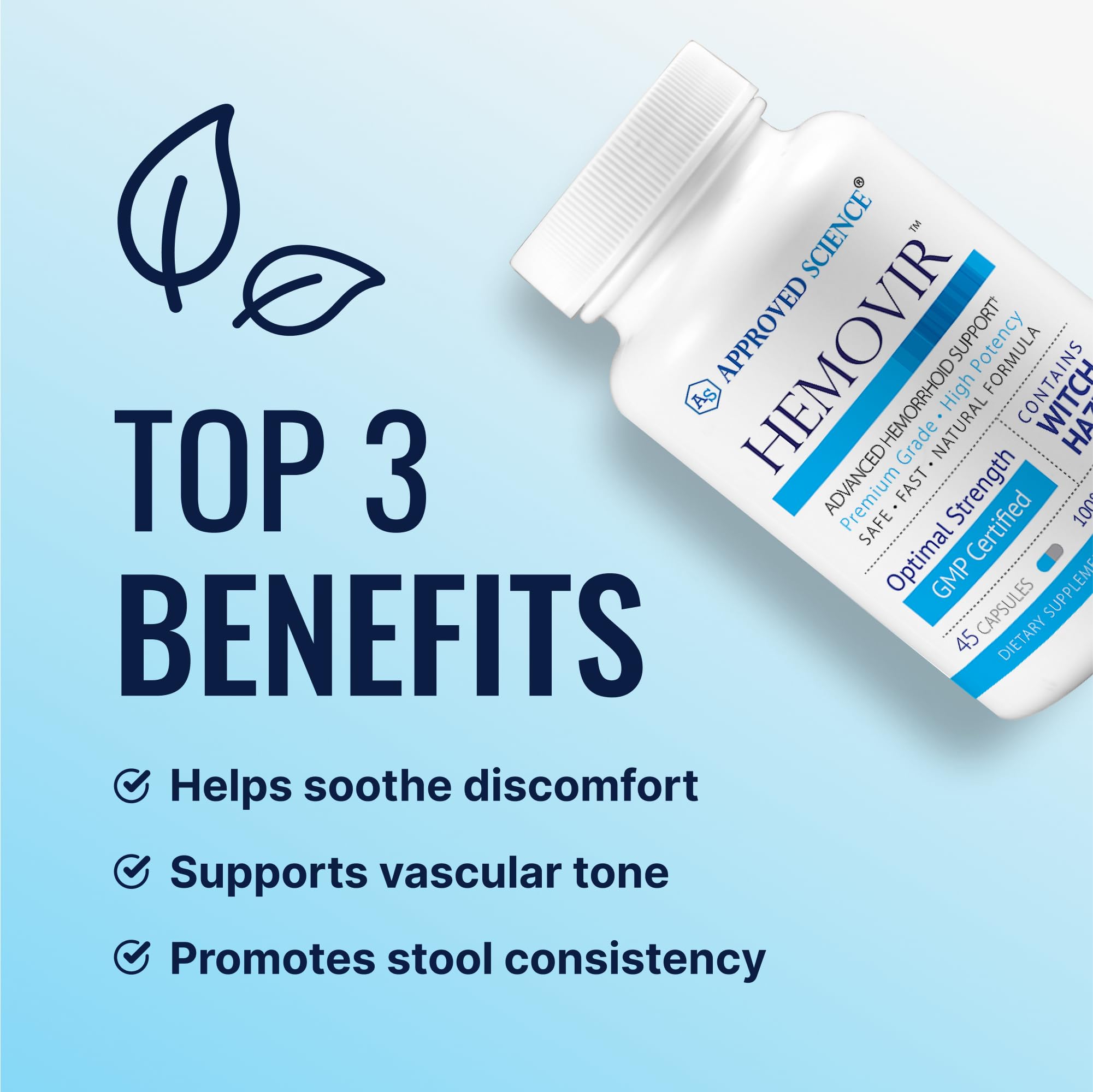 Approved Science Hemovir - Hemorrhoid Support Supplement - Witch Hazel, Horse Chestnut - 45 Capsules - 1 Bottle - Vegan Approved Science buy supplements canada