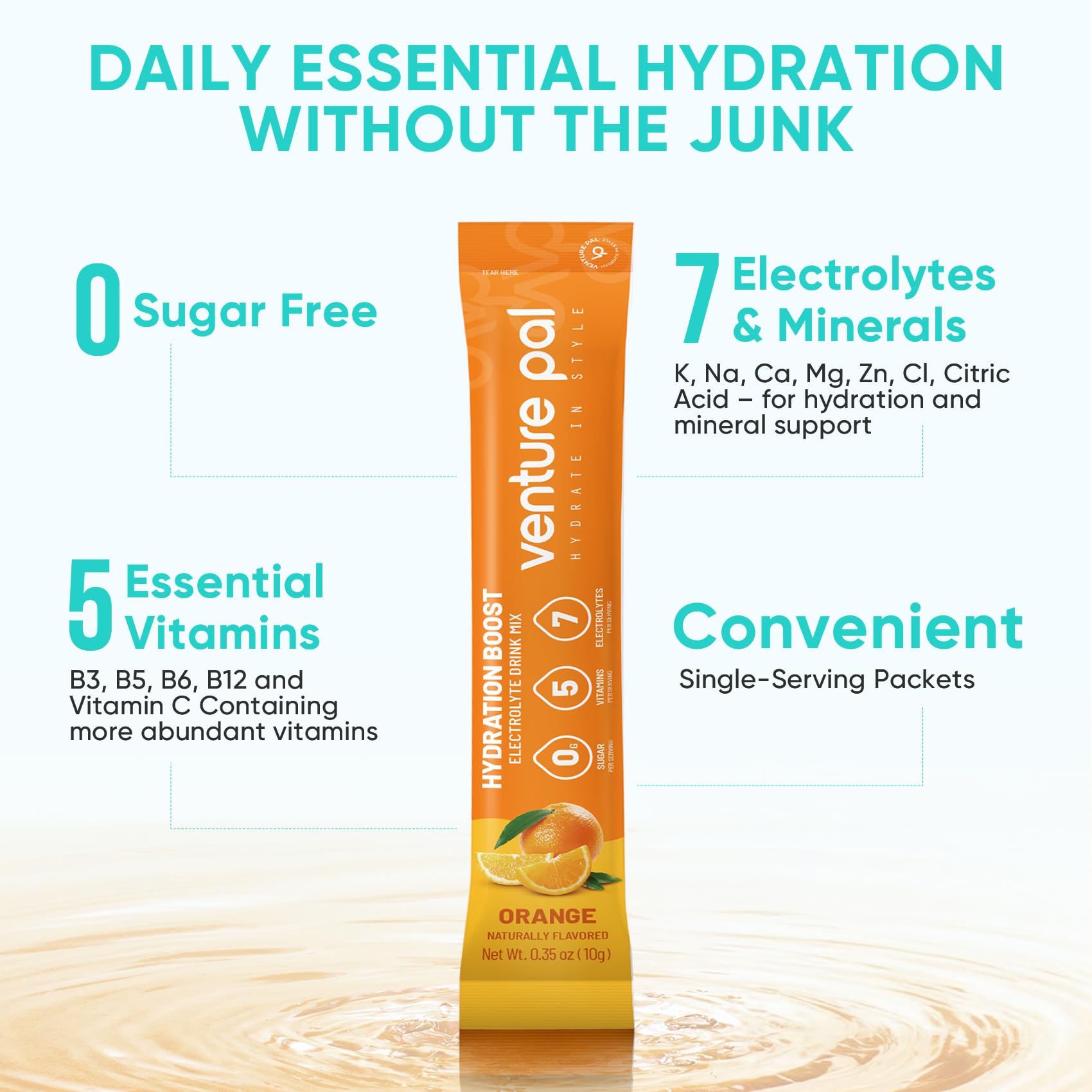 Venture Pal Sugar Free Electrolytes Powder Packets - Liquid Daily IV Hydration Packets | Instantly Hydrating & Party Recovery | 5 Vitamins & 7 Electrolytes Venture Pal buy supplements canada
