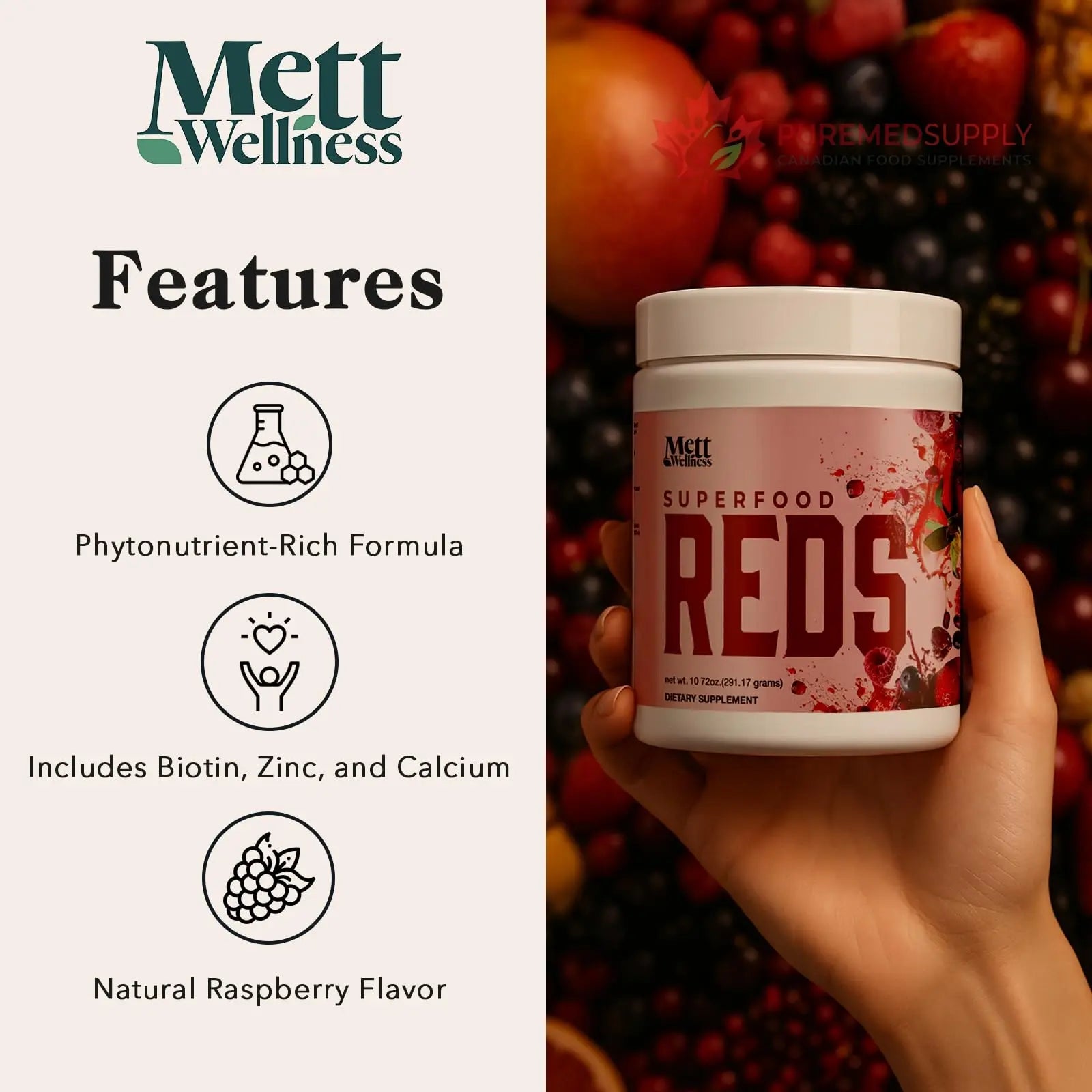 Mett Wellness Superfood REDS | 10.72 oz | With Vitamins A, C & E | Helps Maintain Nitric Oxide Levels | Supports Daily Wellness Mett Wellness buy supplements canada