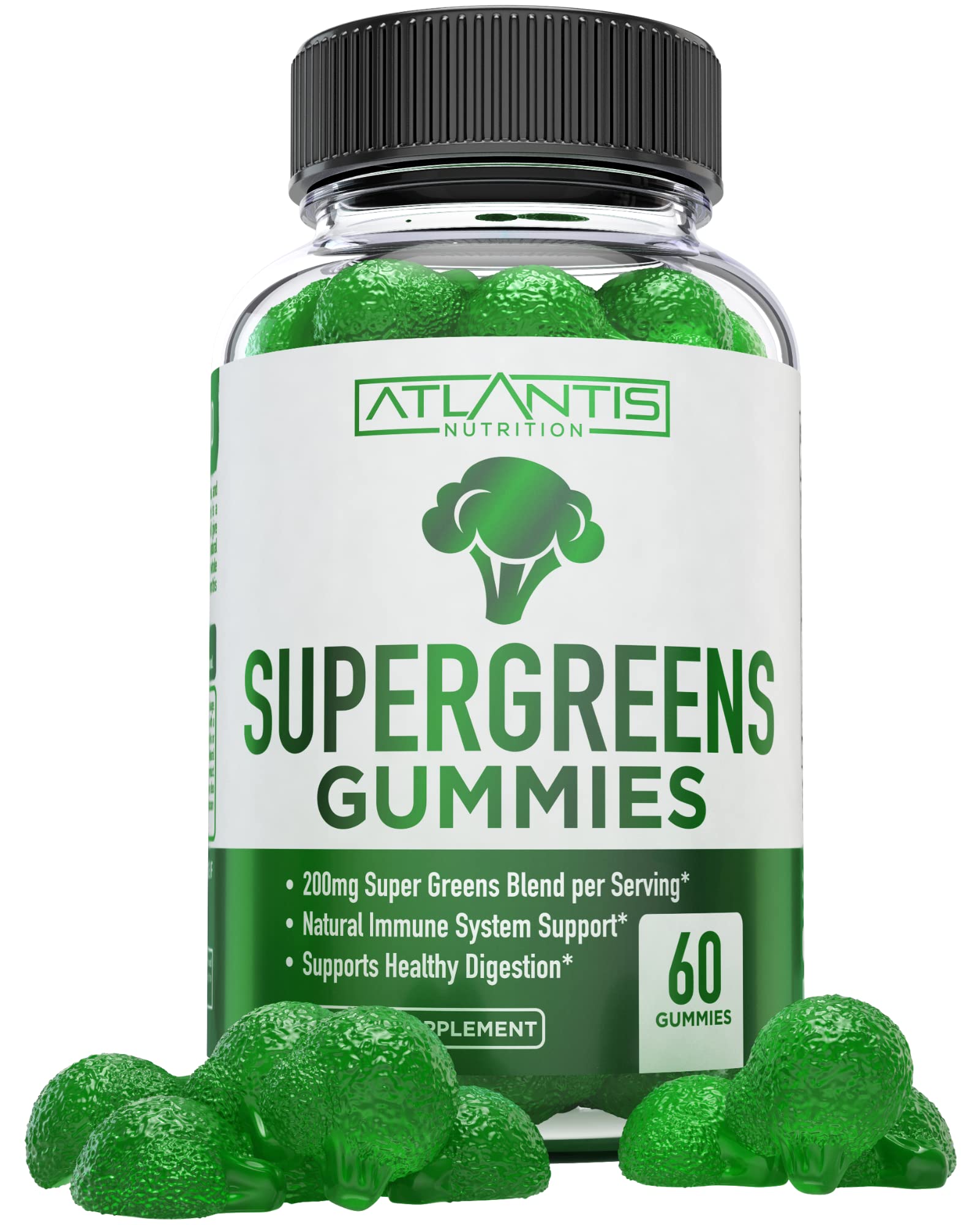 Atlantis Nutrition Supergreens Gummies - Daily Green Superfoods Supplement with Spinach, Broccoli, Moringa, Beet Root, Celery, Green Tea, & Acai for Immunity Support - Natural Raspberry Flavor, 60 cnt Atlantis Nutrition buy supplements canada