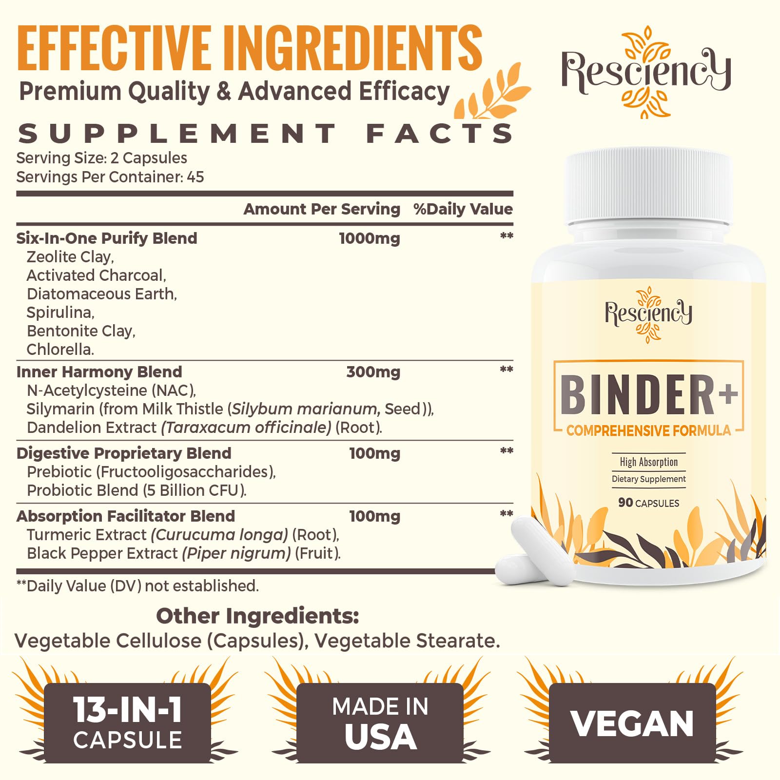 Resciency Detox Binder Supplement – Activated Charcoal, Zeolite, Bentonite Clay, Milk Thistle, Proprietary Blends - Liver & Gut, Max Absorption, 90 Vegan Capsules Resciency buy supplements canada