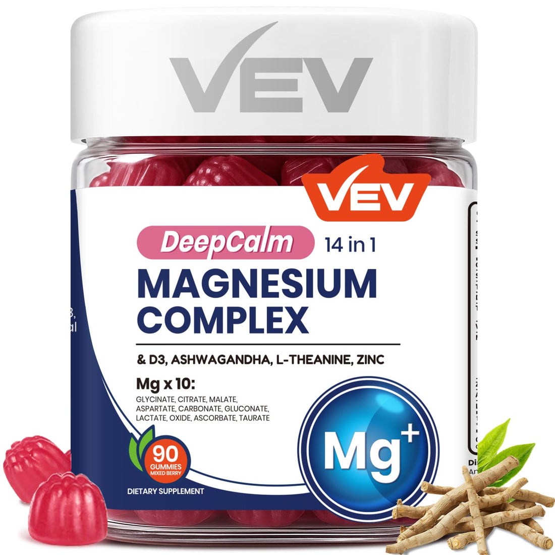 VEV Deep Calm Magnesium Complex 14-in-1 Gummies – 90 Count (Pack of 1) – with D3, Ashwagandha, L-theanine, Zinc – Magnesium Complex for Women and Men VEV buy supplements canada