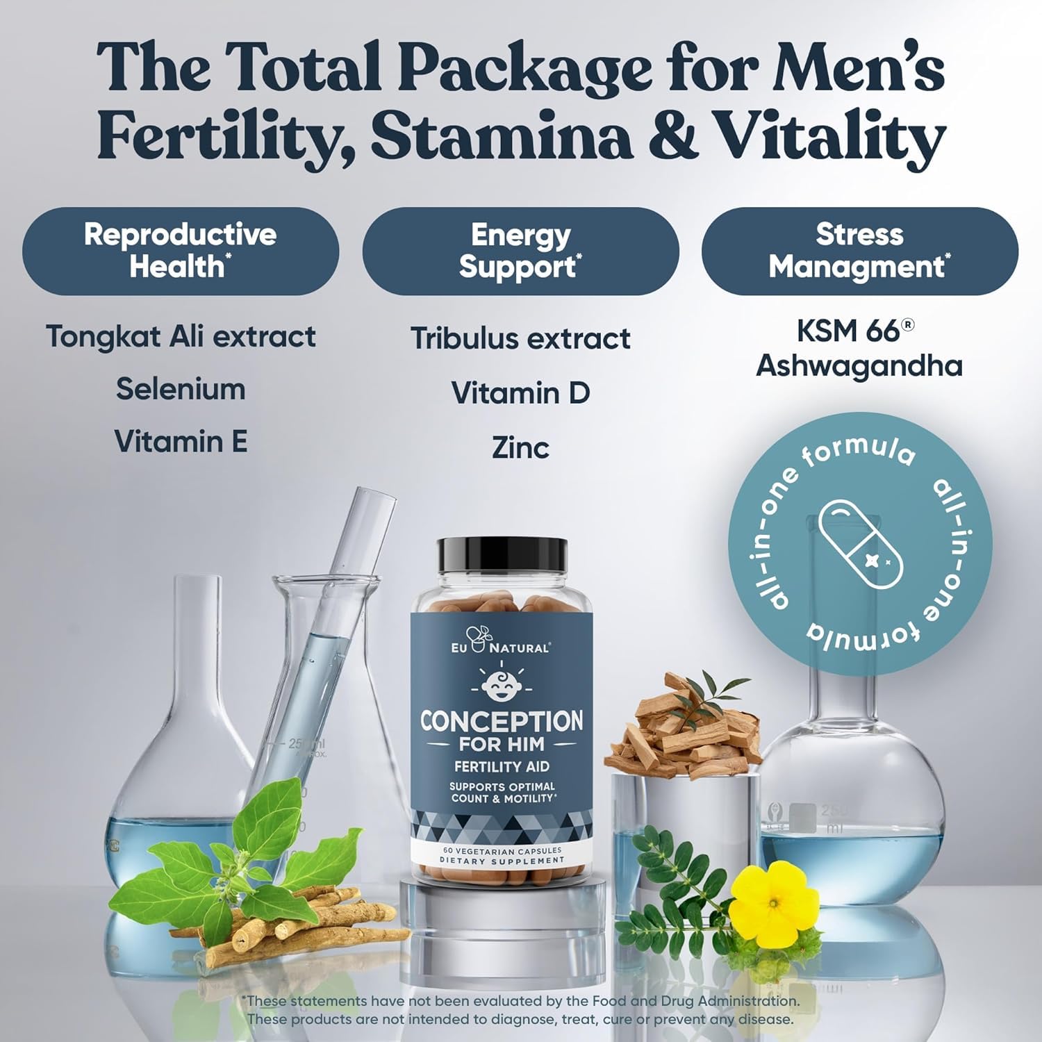 Eu Natural Conception for Him - Male Fertility Supplements with Ashwagandha, Folate & Zinc - Sperm Count, Motility & Strength Support Eu Natural buy supplements canada