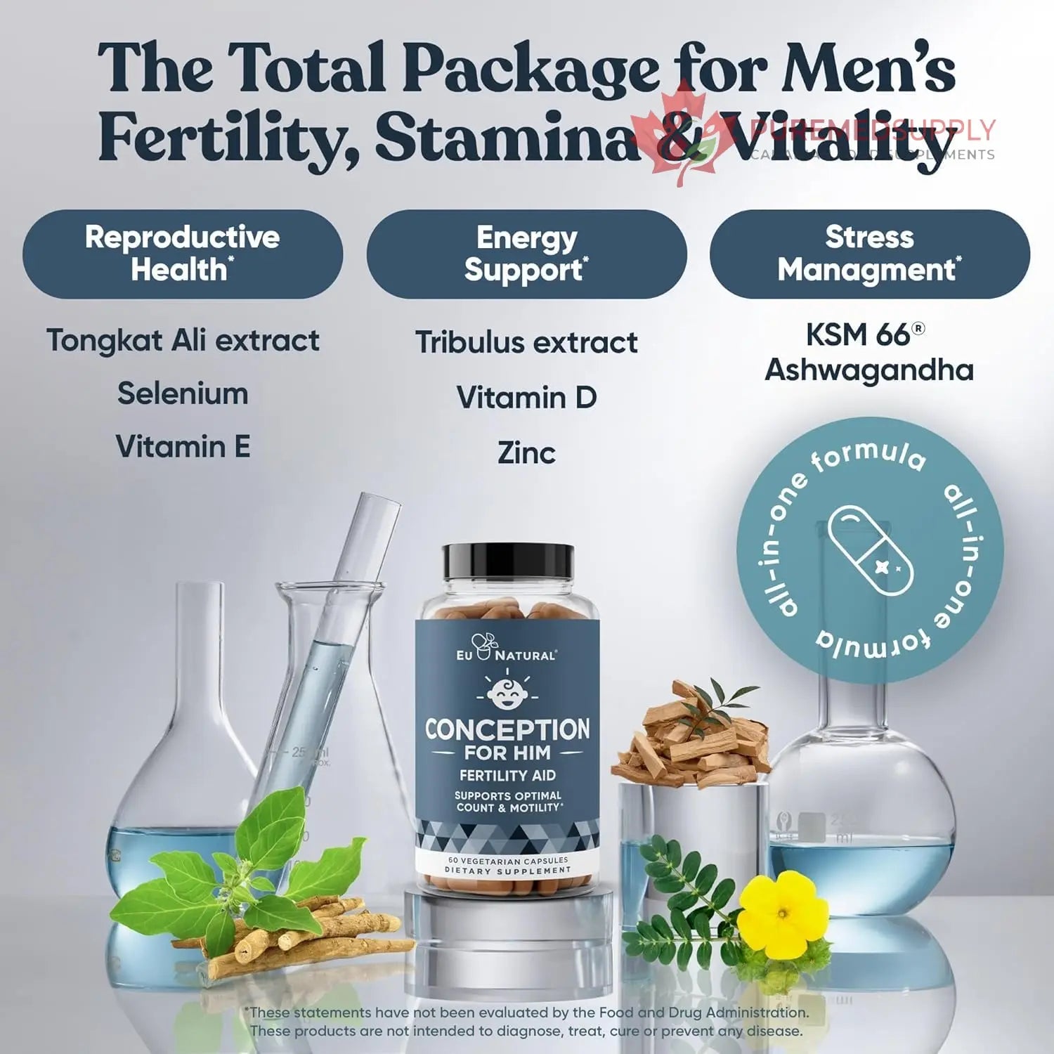 Conception for Him and Vital Liver Bundle - Male Fertility Booster & Prenatal Supplement + 9-in-1 Liver Support Eu Natural buy supplements canada