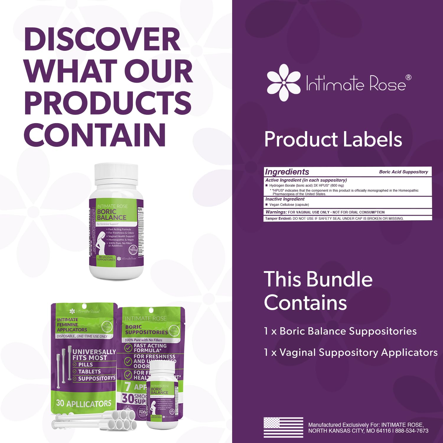 Intimate Rose Boric Acid Vaginal Suppositories - 30 Count (600mg) + 30 Applicators - Feminine Balance, Vaginal Odor, Promote Vaginal Health Intimate Rose buy supplements canada
