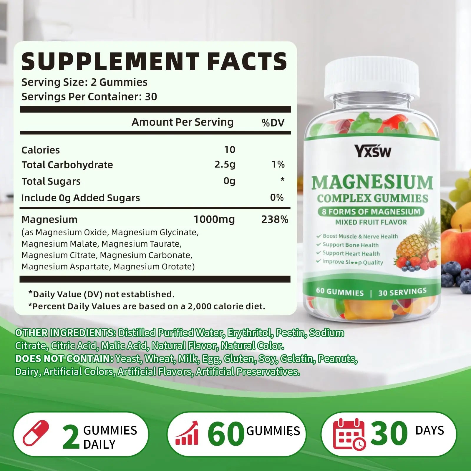 Magnesium Complex Gummies 8 Elemental 1000mg - Magnesium Glycinate, Citrate, Malate, Taurate, Supports Bones, Muscle, Nerve Health, for Women & Men, Vegan Non-GMO, Mixed Flavors, 60 Count YXSW buy supplements canada