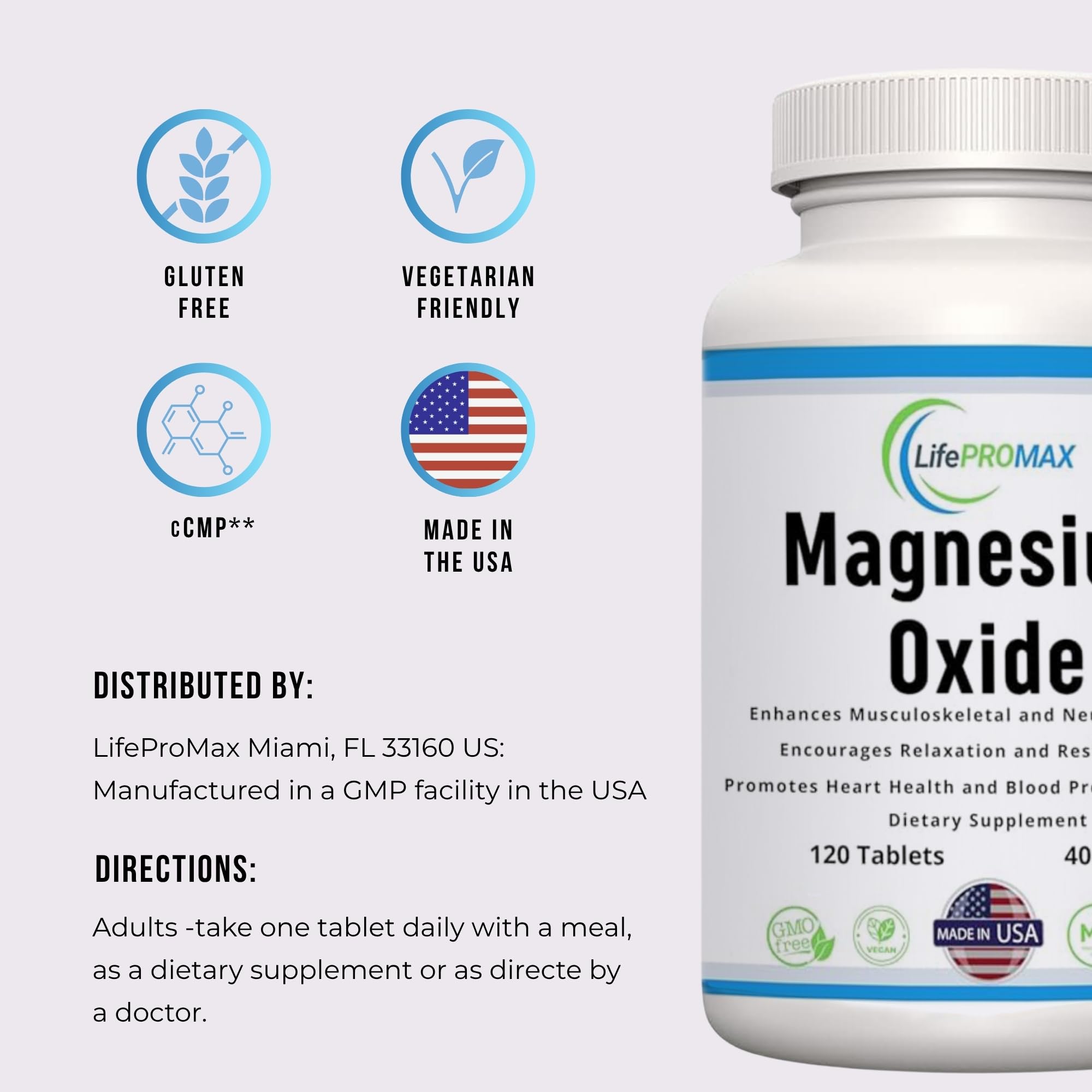 Magnesium 400mg [High Potency] Supplement – Magnesium Oxide for Immune Support, Muscle Recovery, Leg Cramps and Relaxation 120 Tablets LifePROMAX buy supplements canada