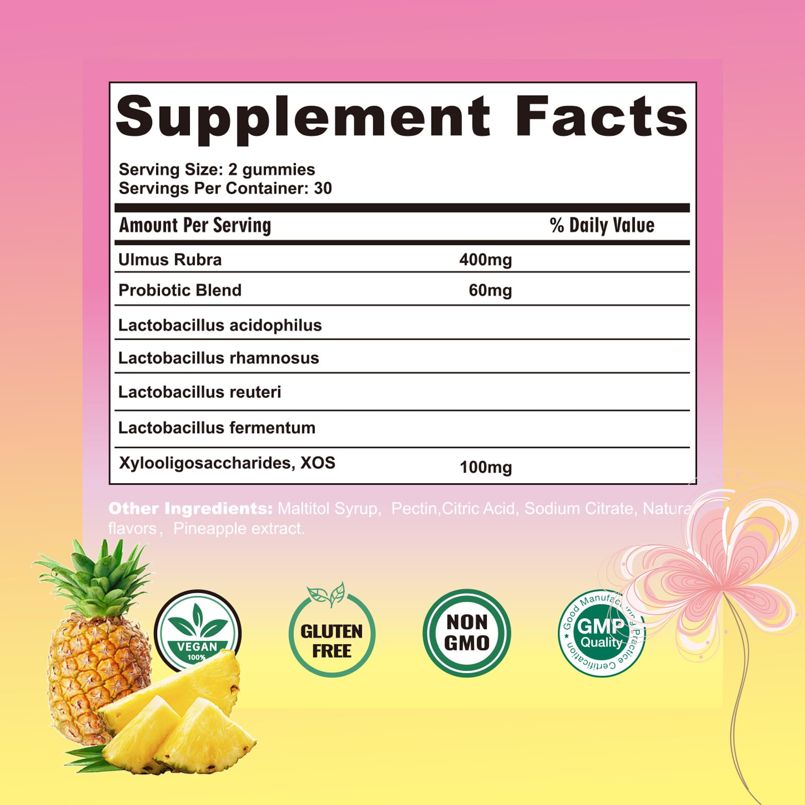 Boasi Women's Probiotics Slippery Elm Gummies,Her Juicy PH Balance,Vaginal Feminine Probiotics Pineapple Gummies,Digestive,Immune Health Boasi buy supplements canada
