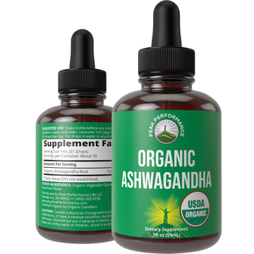 Ashwagandha Liquid Drops. USDA Organic Vegan Supplement. Extra Strength Ashwagandha Root Extract for Women, Men, Kids. with Adaptogens. Zero Sugar, Organic, Gluten Free Tincture Supplements. Peak Performance buy supplements canada