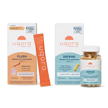 Uqora Flush (Pink Lemonade, 10 Packets) & Defend (60 Capsules) Bundle - Support Urinary Tract* with D-Mannose, Vitamin C & More - Support Bladder Health & Cleanse Biofilm* with D-Mannose & More Uqora buy supplements canada