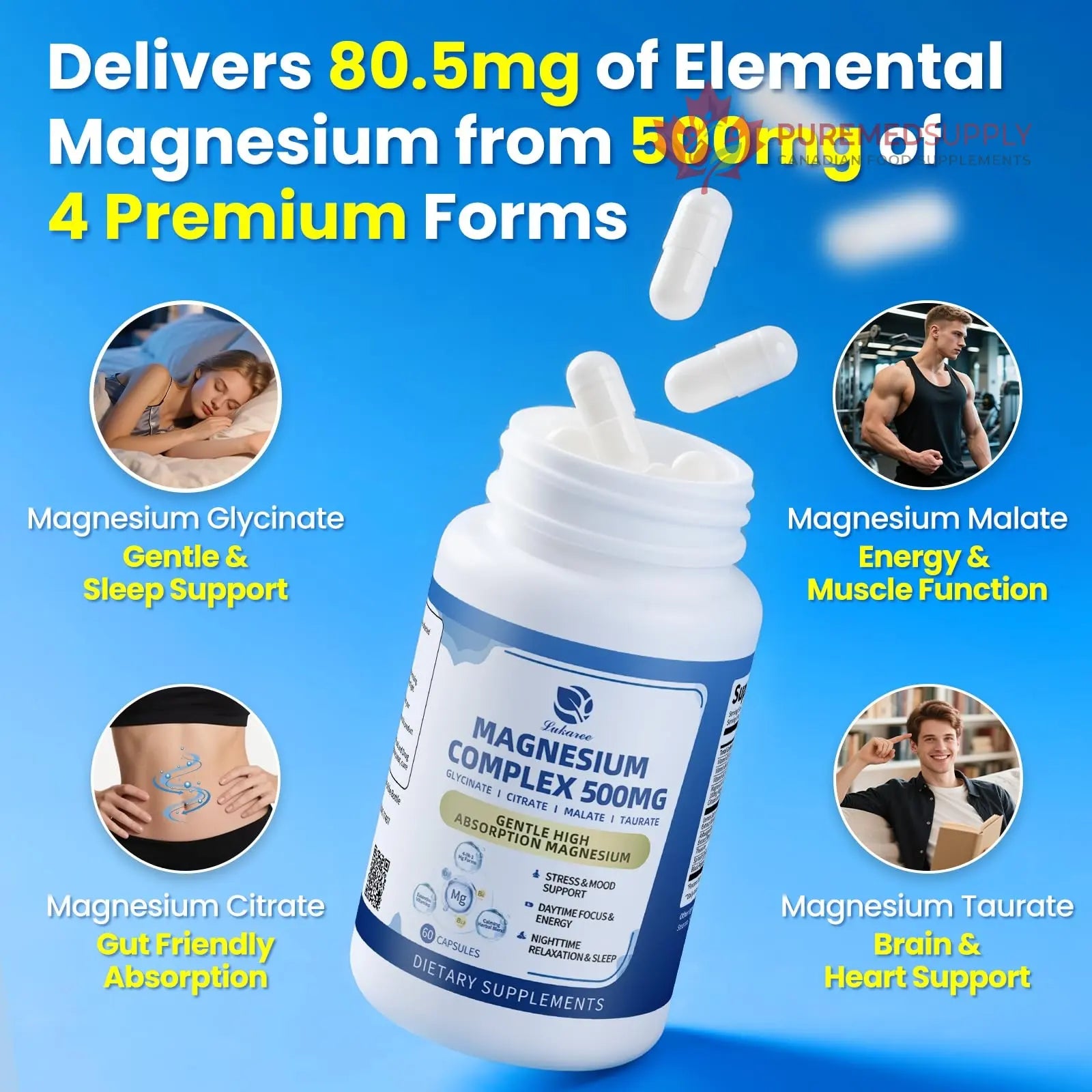 2 Pack Magnesium Complex for Women and Men 4-in-1 Magnesium Glycinate, Citrate, Malate, Taurate - Magnesium Supplement for Relaxation, Sleep & Focus, 60 Days Supply Lukaree buy supplements canada