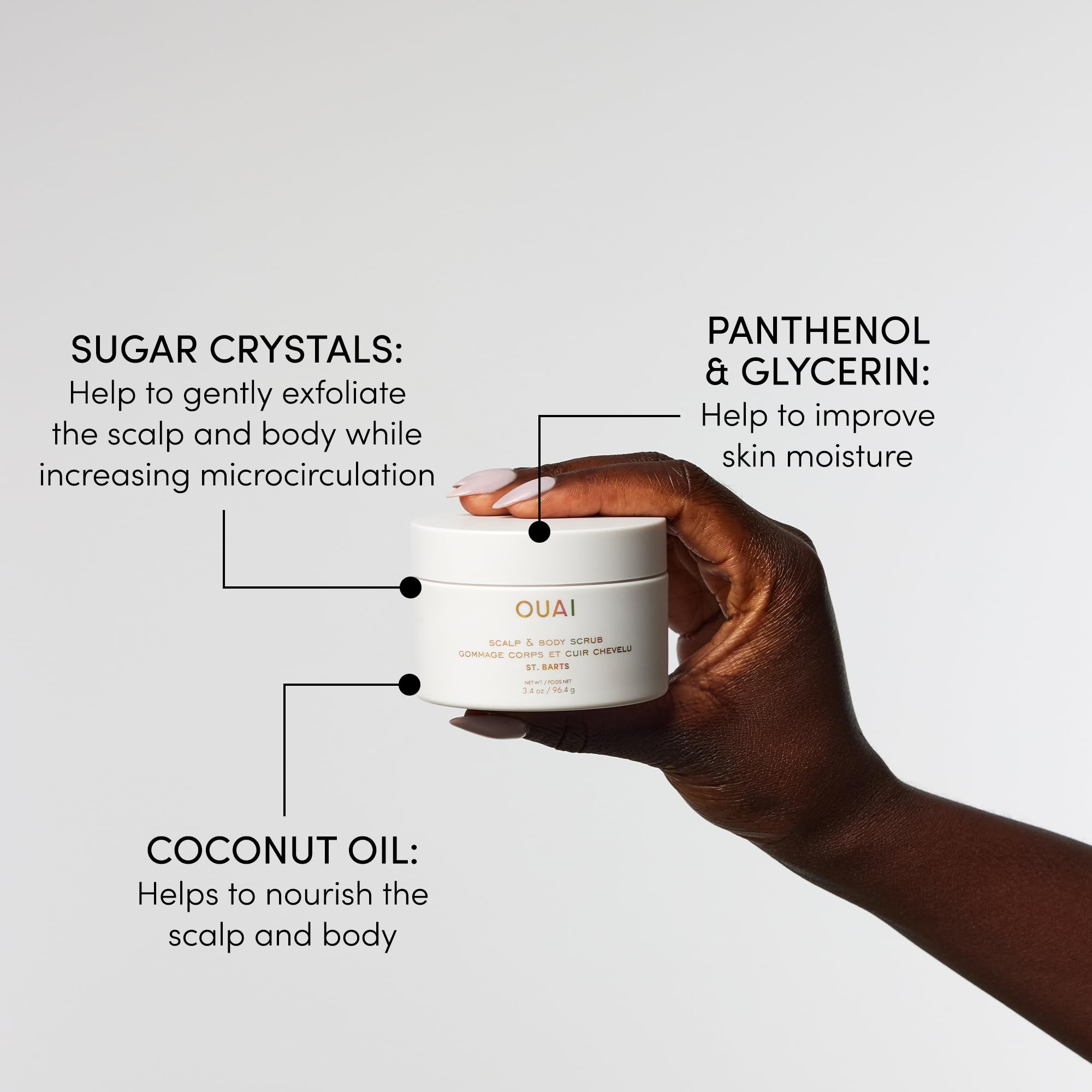 OUAI Scalp & Body Scrub, St. Barts Travel Size - Exfoliating Body Scrub with Sugar & Coconut Oil Blend for Smooth, Moisturized Skin - Gentle Scalp Exfoliator for Removing Product Build Up (3.4 oz) OUAI buy supplements canada