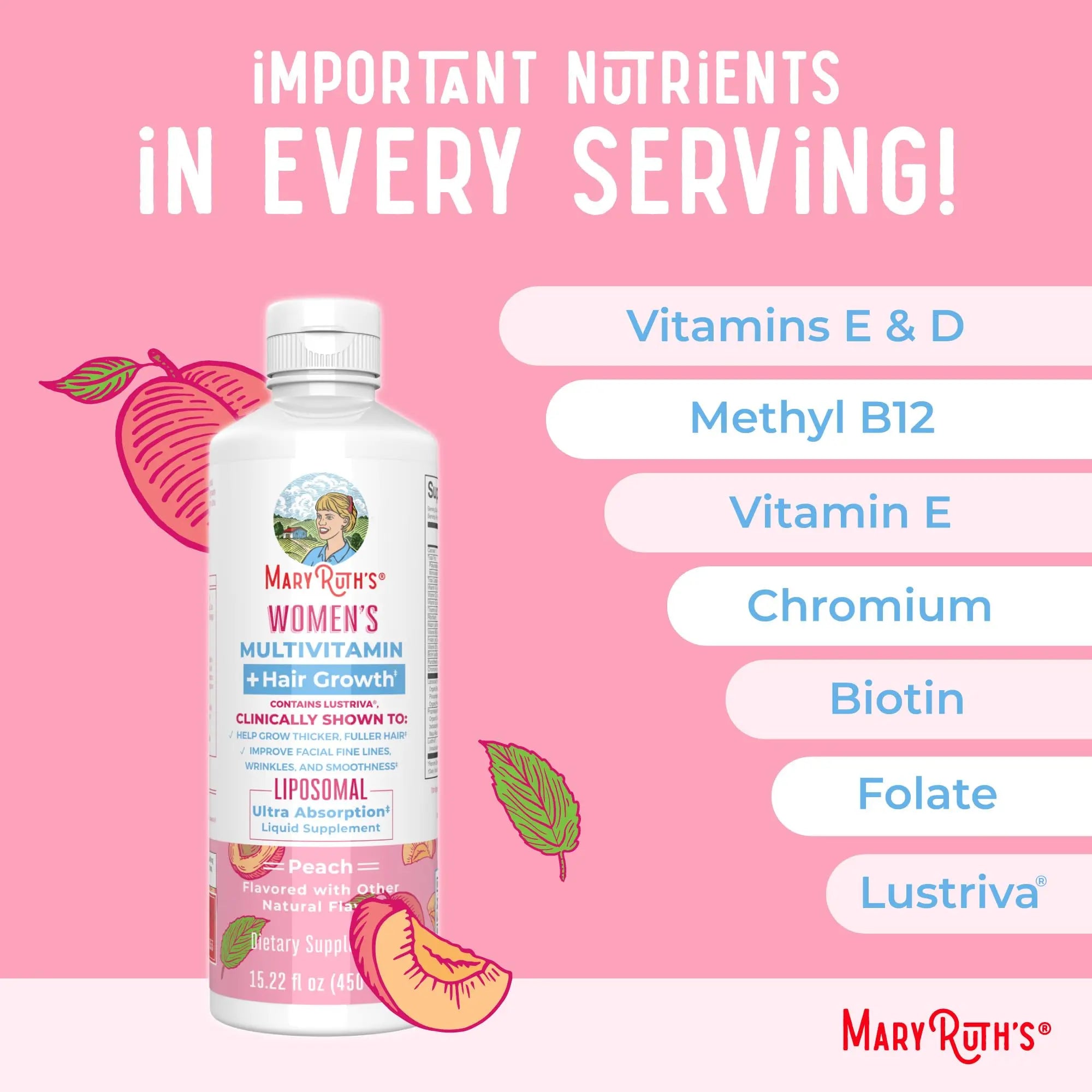 MaryRuth's Women's Multivitamin + Hair Growth Liposomal (Peach) & Iron Liquid (Berry) | Clean Label Project Verified® | MARYRUTH'S buy supplements canada