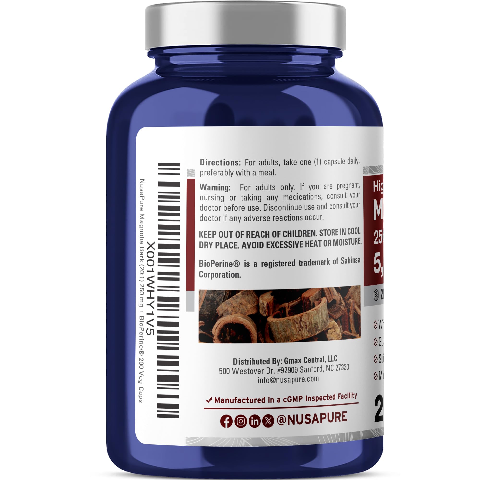 NusaPure Magnolia Bark 20:1 Extract, 250 mg Equivalent to 5,000 mg 200 Vegan Vegetarian Capsules Non-GMO NusaPure buy supplements canada
