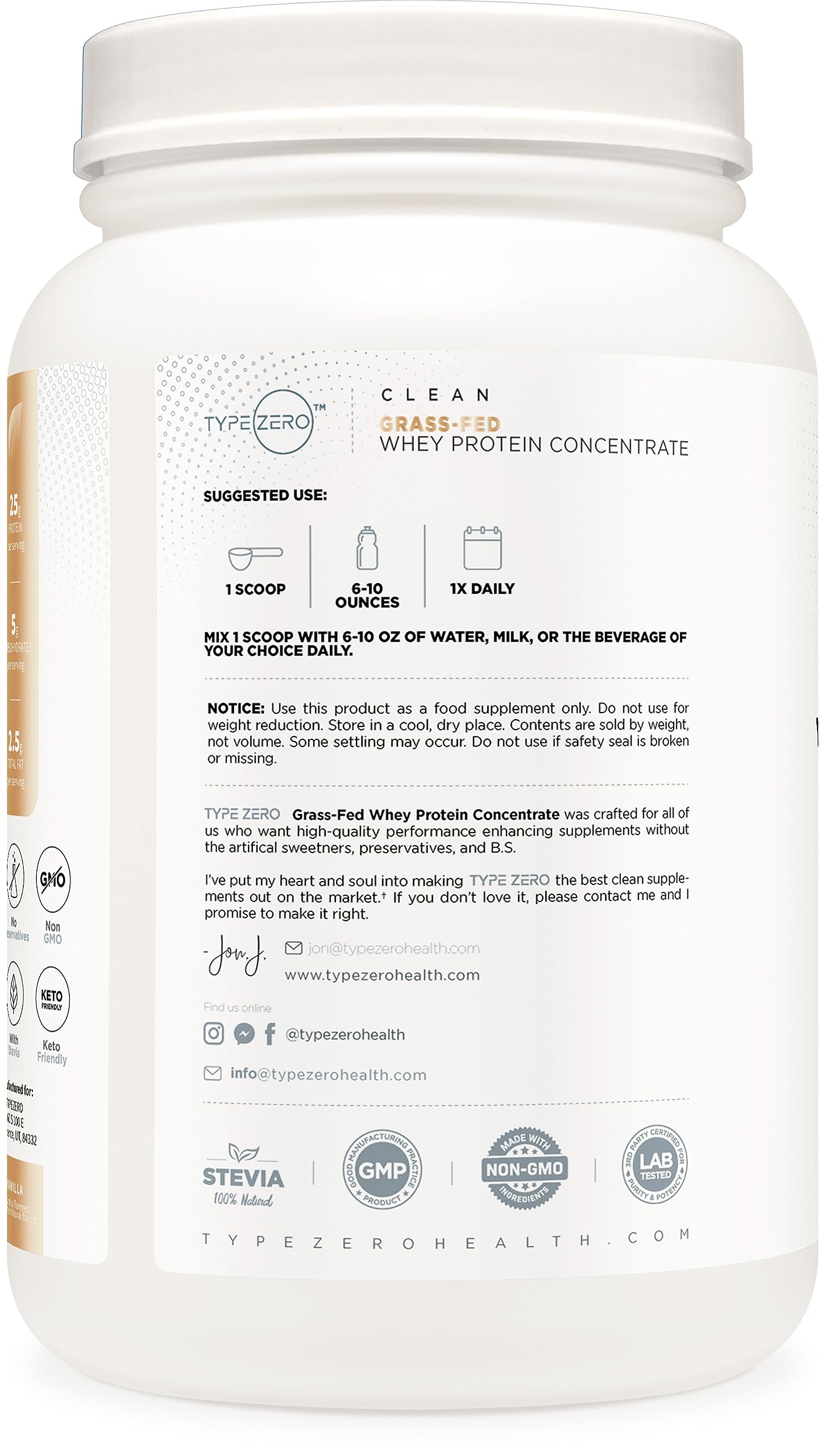 Type Zero Grass Fed Whey Protein Concentrate Powder (Vanilla, 2LBS) - Gluten Free Type Zero buy supplements canada