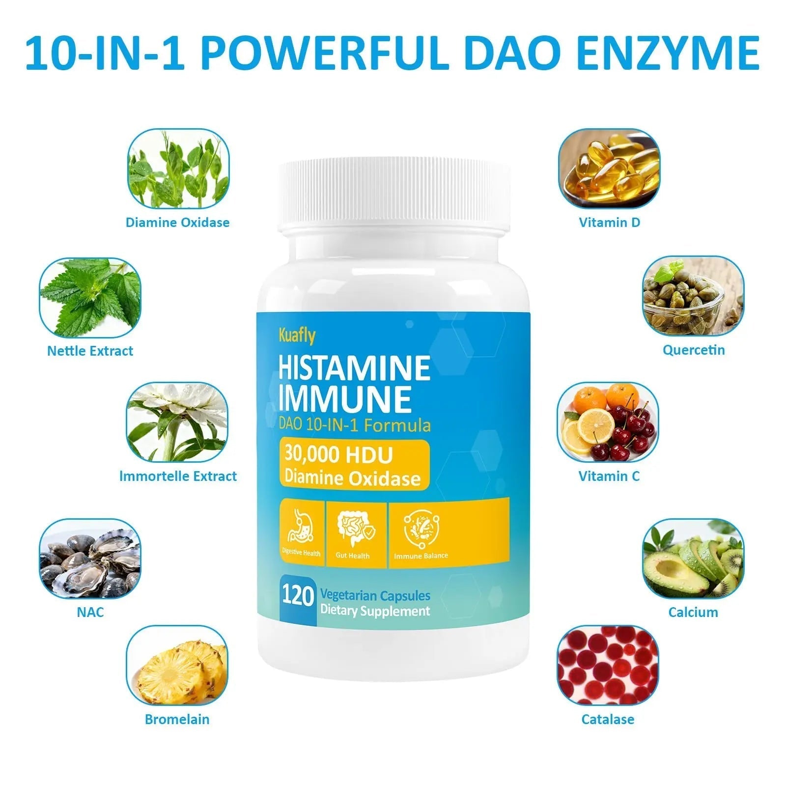 KUAFLY DAO Enzyme Supplements Histamine Blocker 120 Capsules– Natural DAO Supplement with Diamine Oxidase & Quercetin KUAFLY buy supplements canada