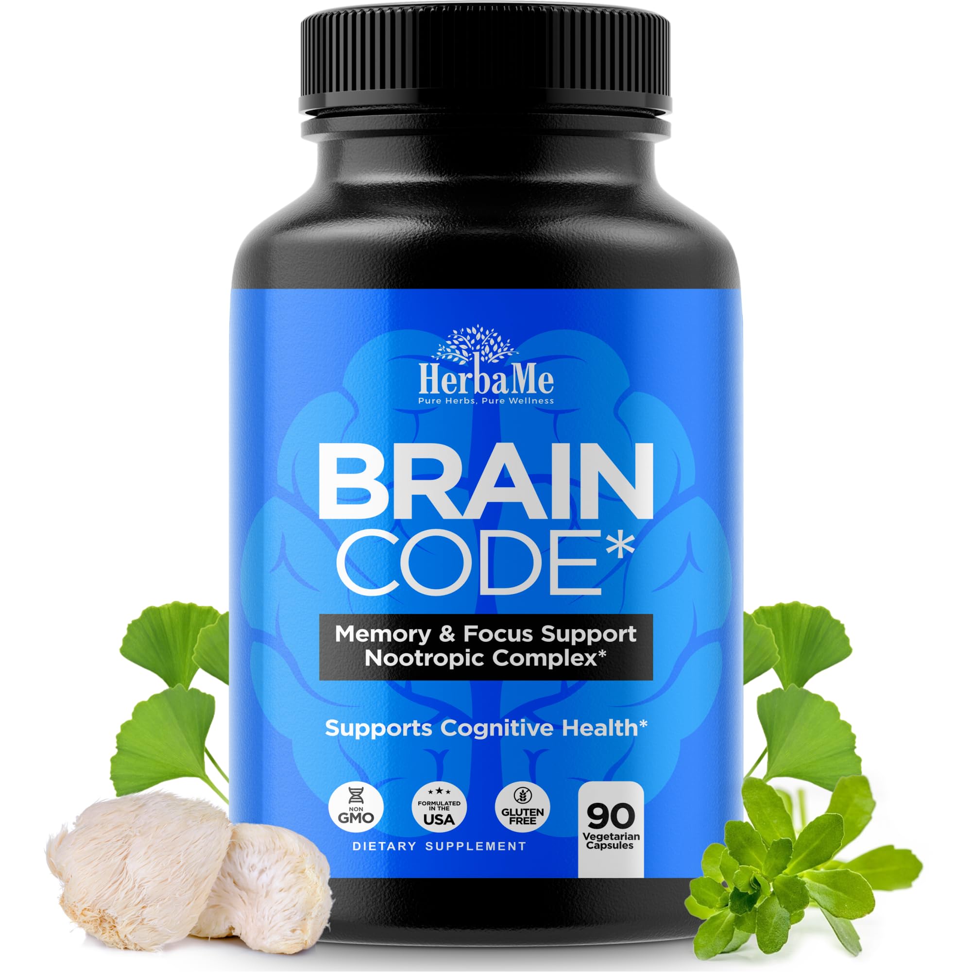 HerbaMe Brain Code Nootropic Brain Supplement for Memory and Focus | Supports Cognitive Health & Mental Clarity, Enhance Concentration | 90 Capsules HerbaMe buy supplements canada